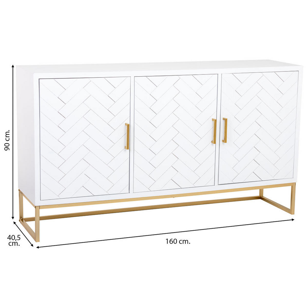SIDEBOARD mit 3 türiges aus holz und metall 160x41x90 cm - Weiß, Holz (160/90/41cm) - Wanderlust