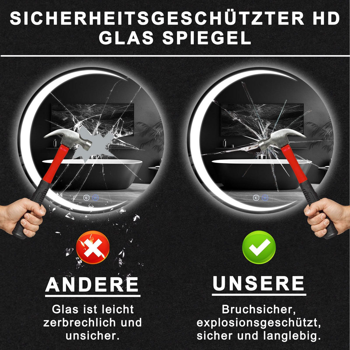 BADEZIMMERSPIEGEL Redinger mit LED-Leuchte Ø60 cm - Weiß, Glas (60/2.4/60cm) - Nettlife