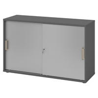 SCHIEBETÜRENSCHRANK - 2 Ordnerhöhen 40/120/74,8 cm in Graphitfarben/Silberfarben Streifengriff (Kunststoff) - Silberfarben/Graphitfarben, Holzwerkstoff (120/74.8/40cm) - bümö