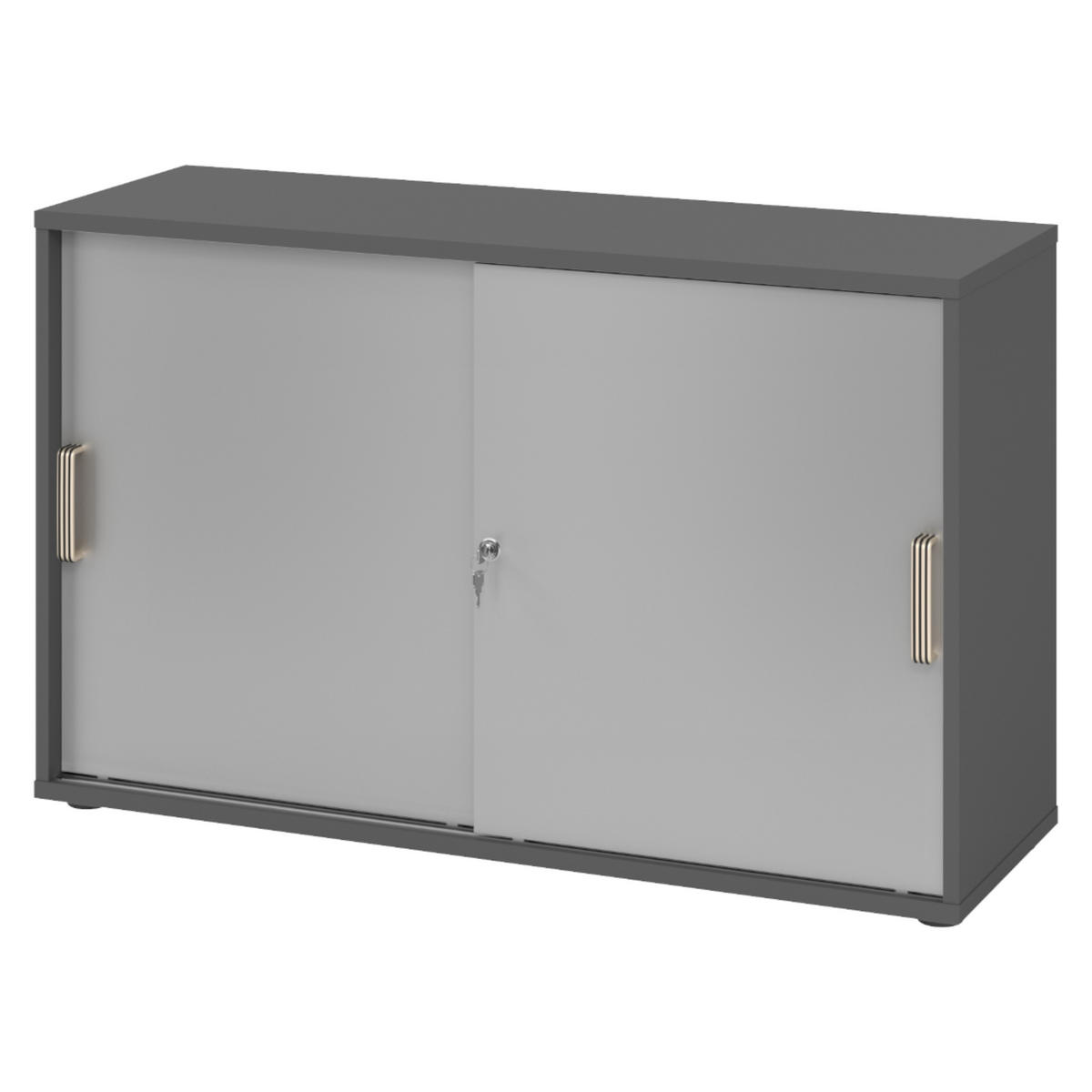 SCHIEBETÜRENSCHRANK - 2 Ordnerhöhen 40/120/74,8 cm in Graphitfarben/Silberfarben Streifengriff (Kunststoff) - Silberfarben/Graphitfarben, Holzwerkstoff (120/74.8/40cm) - bümö