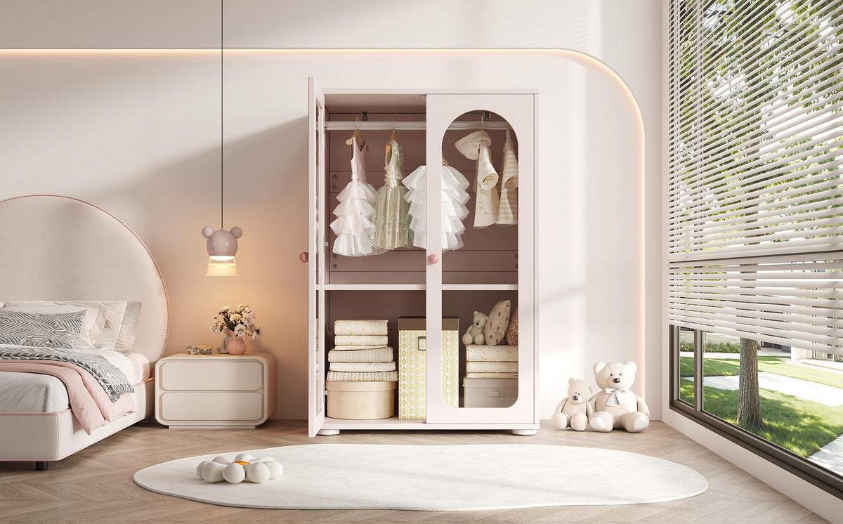 KLEIDERSCHRANK aus MDF und Acryl 160x50x120 cm Babyrosa im 2er-Set mit Kleiderstange und verstellbaren Einlegeböden - Pink, Holzwerkstoff (160/120/50cm) - Modfu