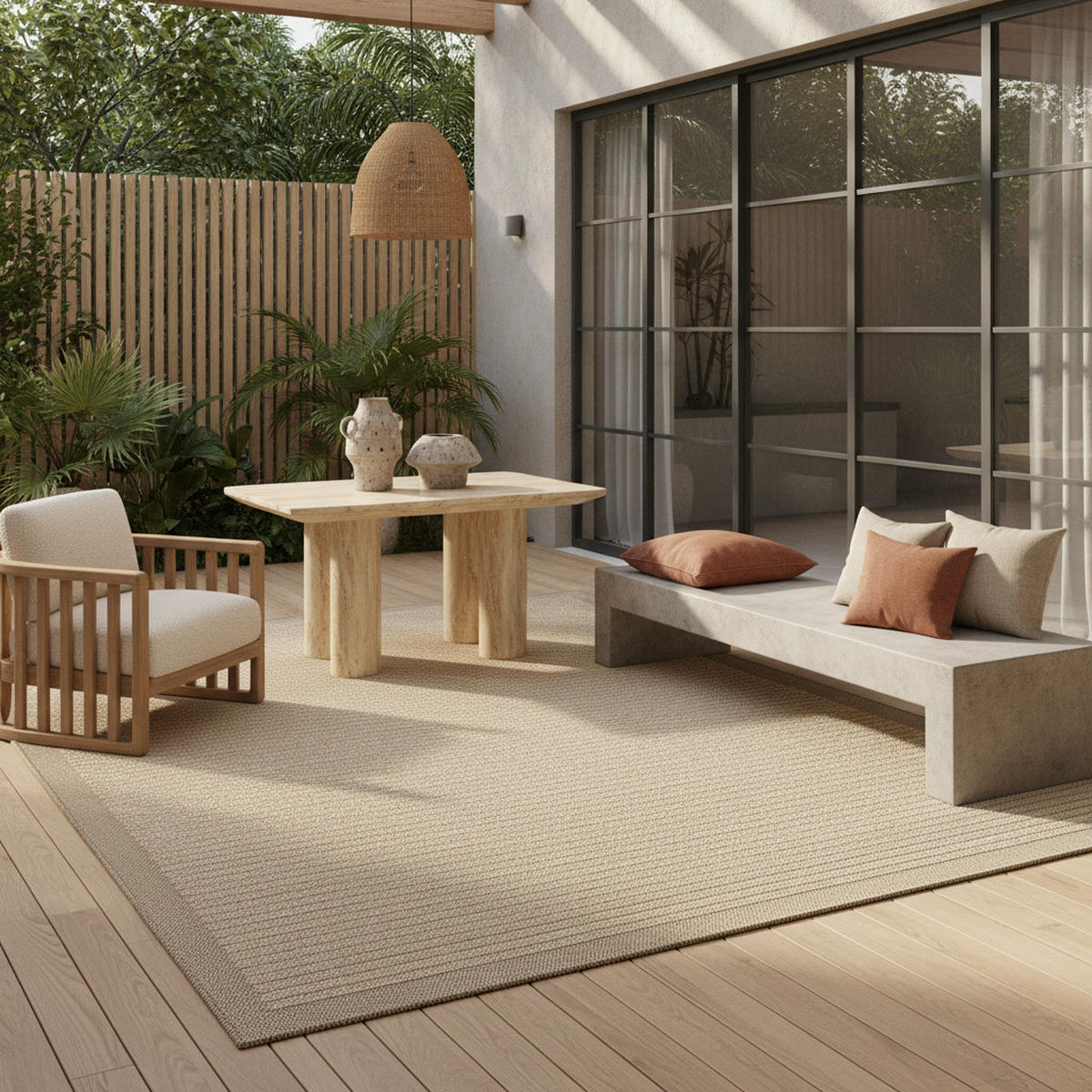 TEPPICH Outdoor Flachgewebe Uni-Farbe Polypropylen Balkon Beige Läufer 60x100 - Beige, Textil (60/100cm) - KADIMA DESIGN