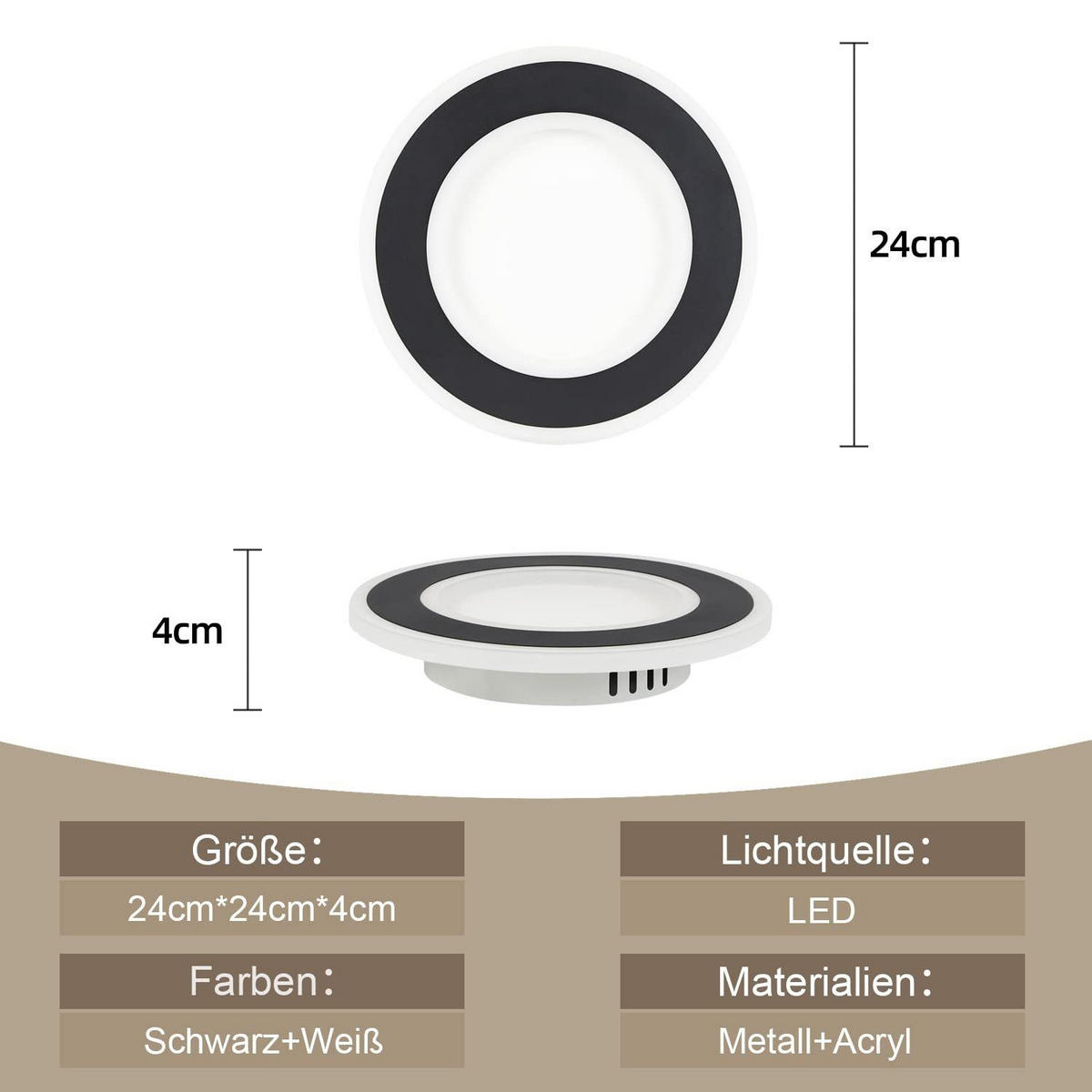 DECKENLEUCHTE Zaraelith 24/24/4 cm - Schwarz, Metall (24/24/4cm) - ZMH