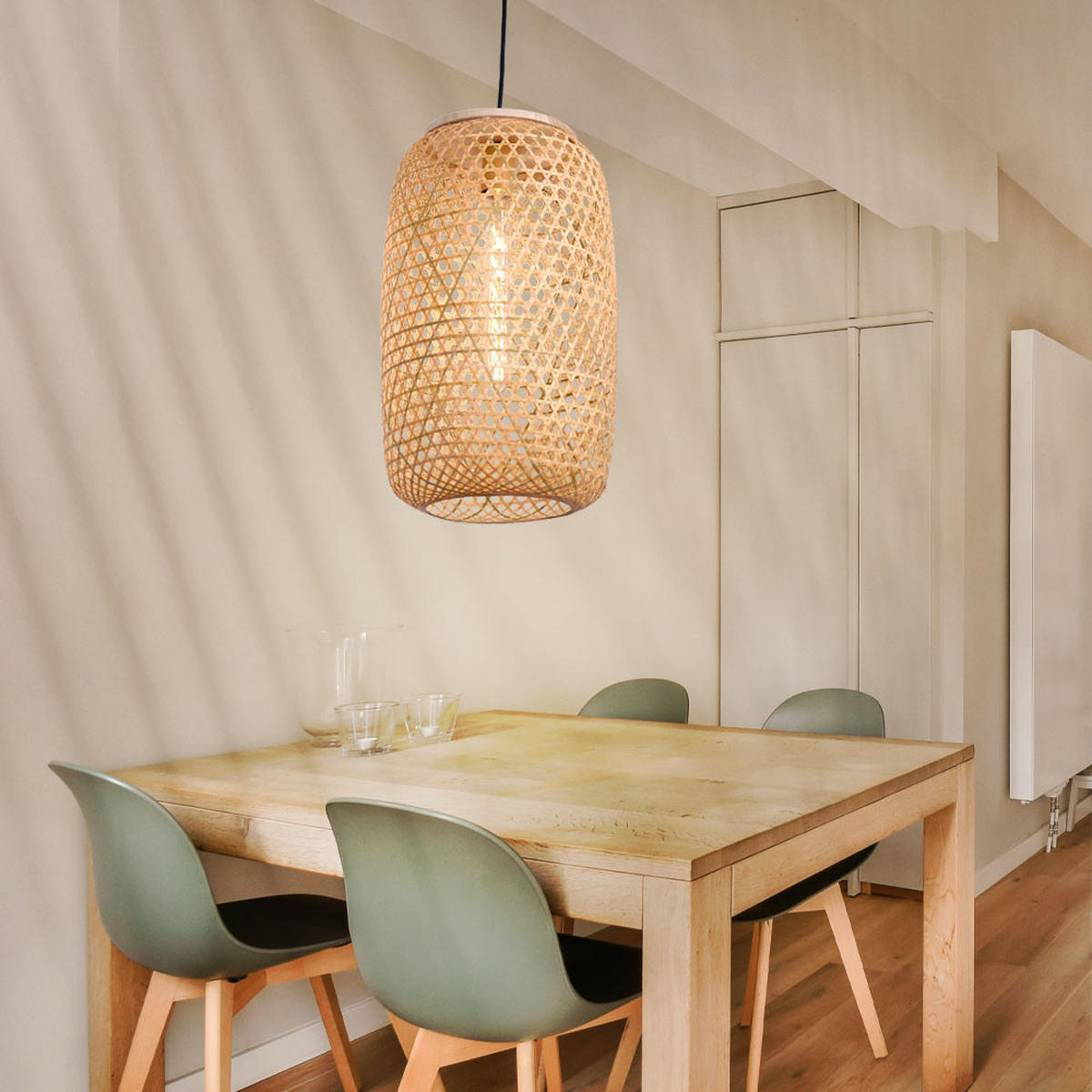 LED HÄNGELEUCHTE Bambus Geflecht Braun - Braun, Holz (31/31/135cm) - Globo Lighting