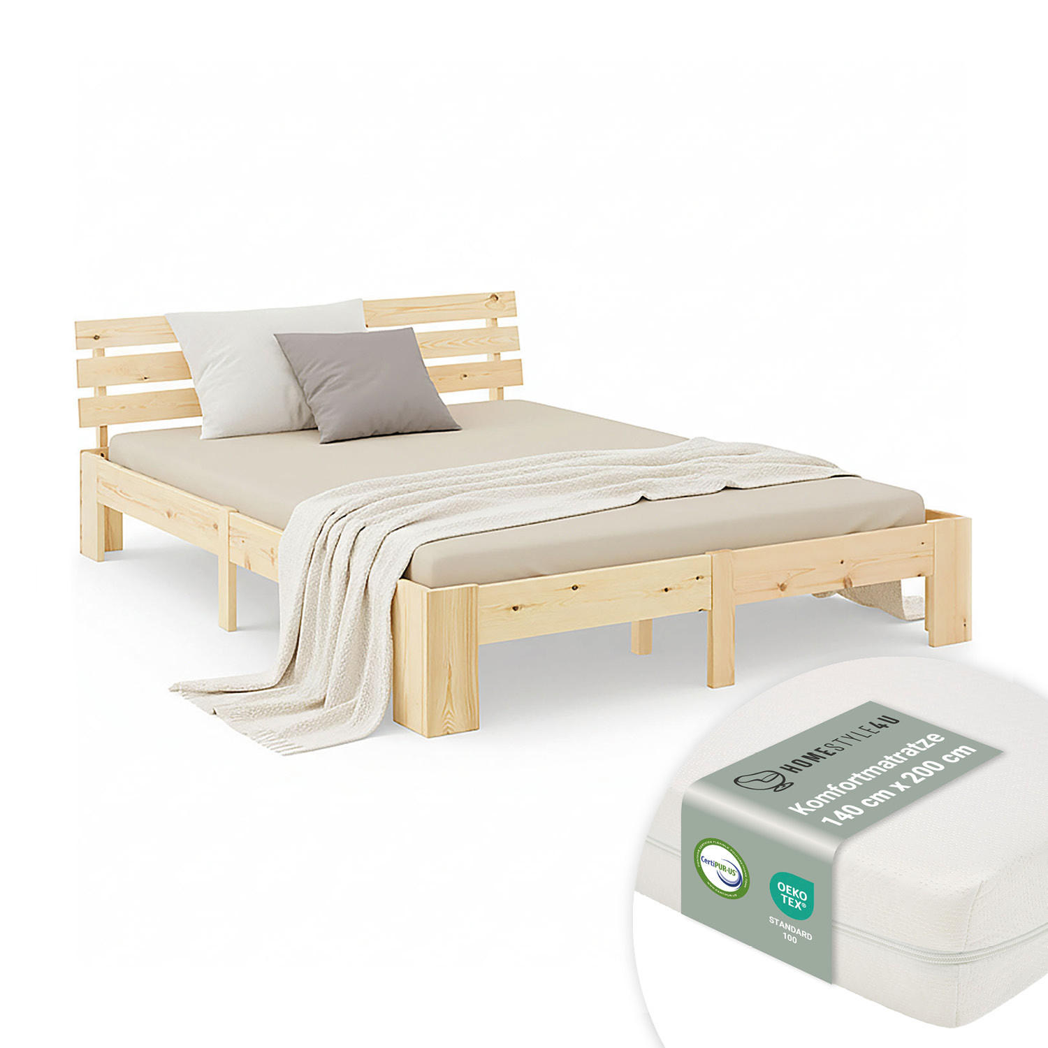 Homestyle4u Holzbett Braun 140x200 cm