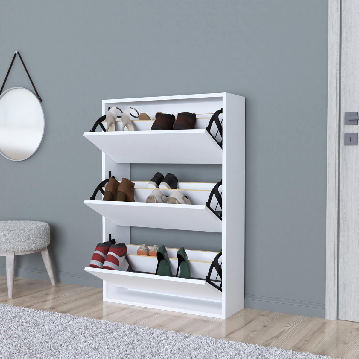 SCHUHKIPPER Aurskog - Weiß, Holzwerkstoff (73.5/110/24cm) - [en.casa]