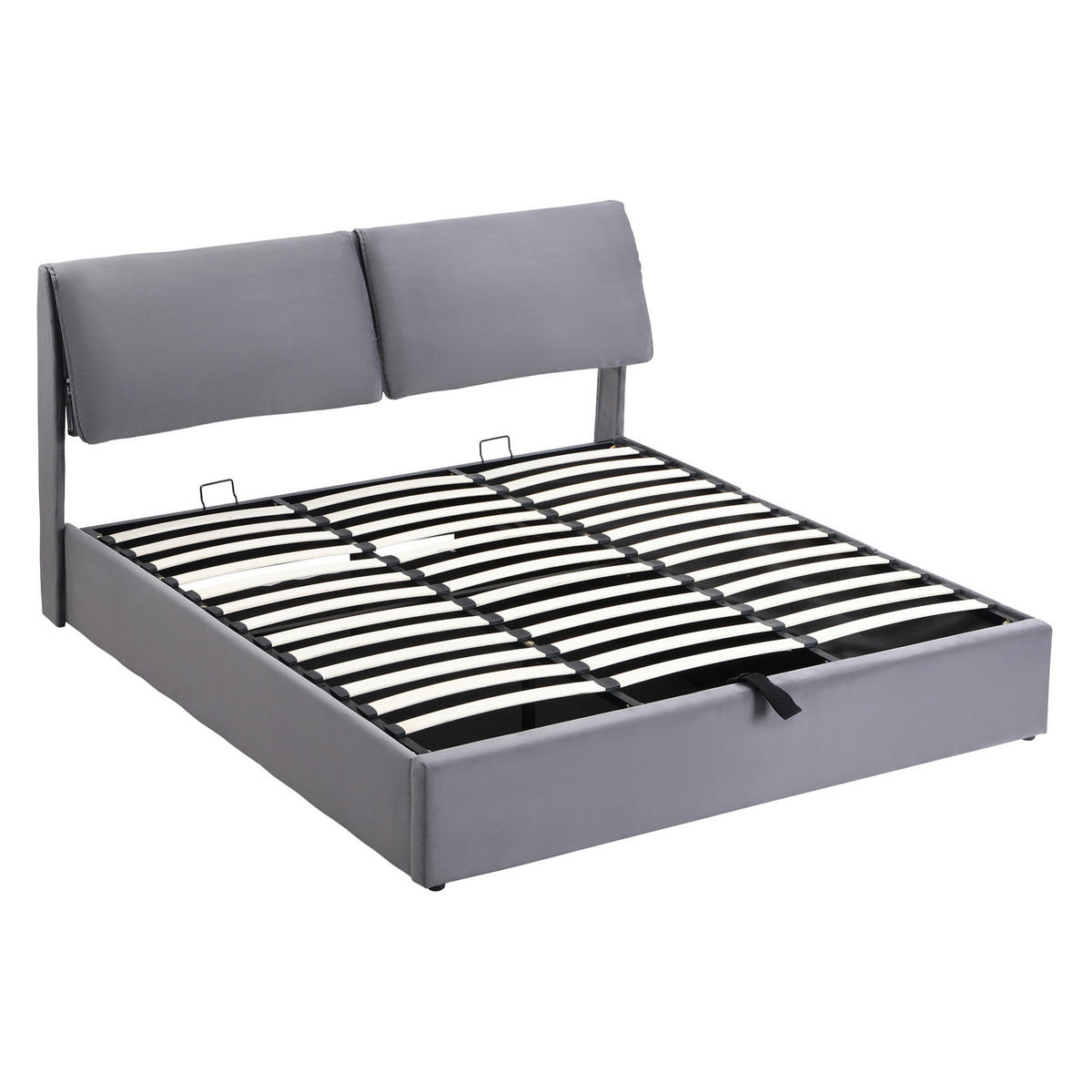 POLSTERBETT 180/200 cm grau aus Samt mit Bettkasten und 3 Schubladen - Grau, Textil (180/200cm) - OKWISH
