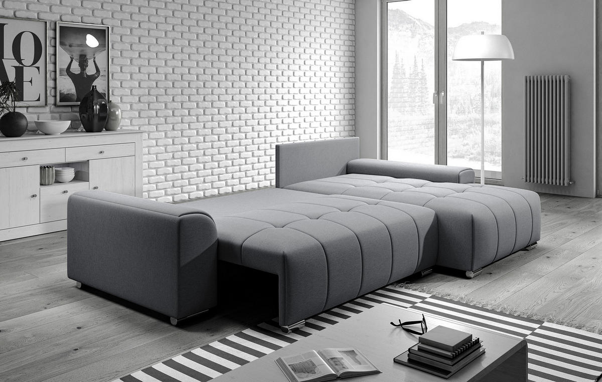 ECKSOFA L Form Rivolli Beige 260/179/98 cm – modernes Sofa fürs Wohnzimmer - Beige/Silberfarben, Textil/Metall (260/179cm) - AX Living