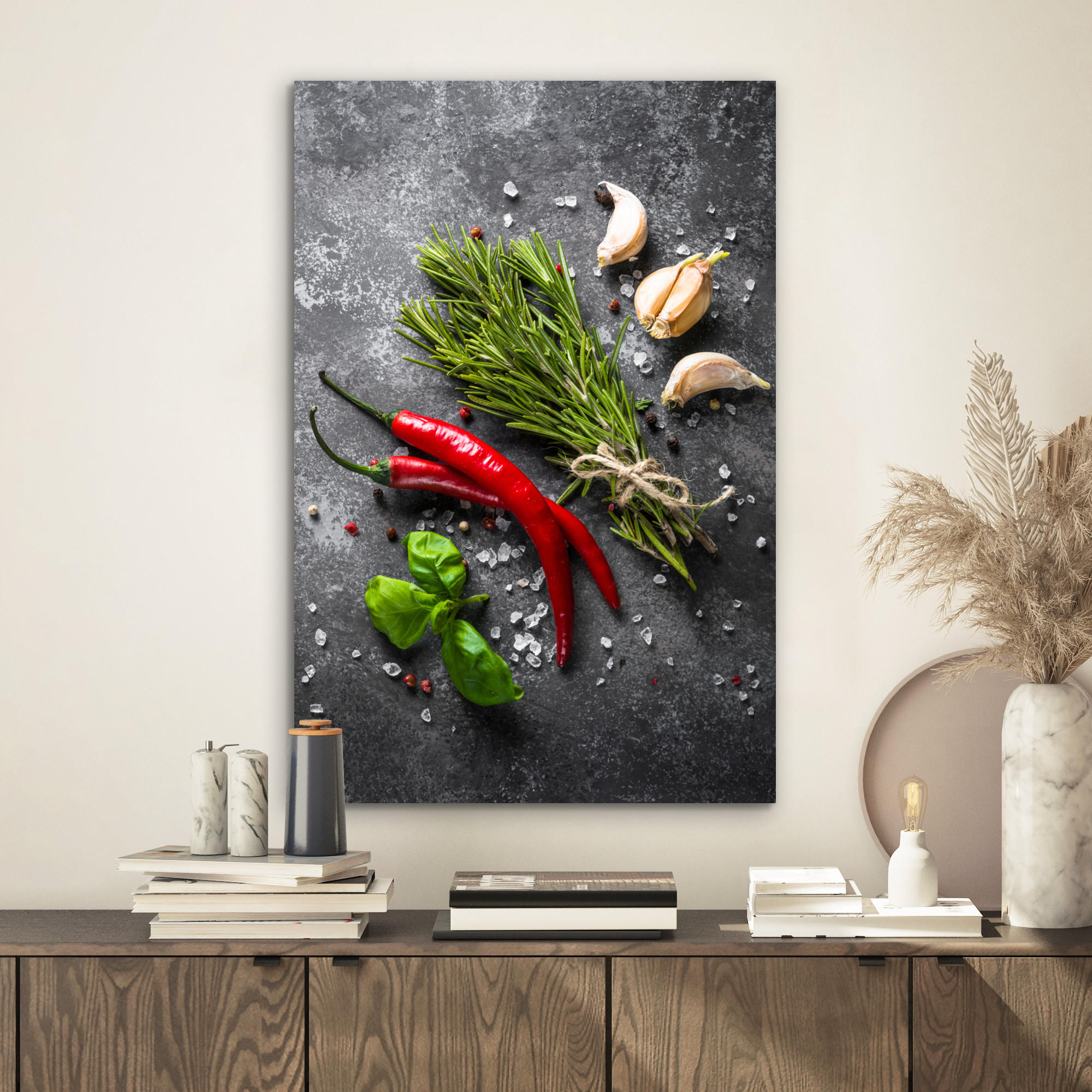 METALLBILD Pfeffer - Kräuter - Gewürze - Beton 40x60 cm - Dunkelgrau, Metall (40/60cm) - MuchoWow