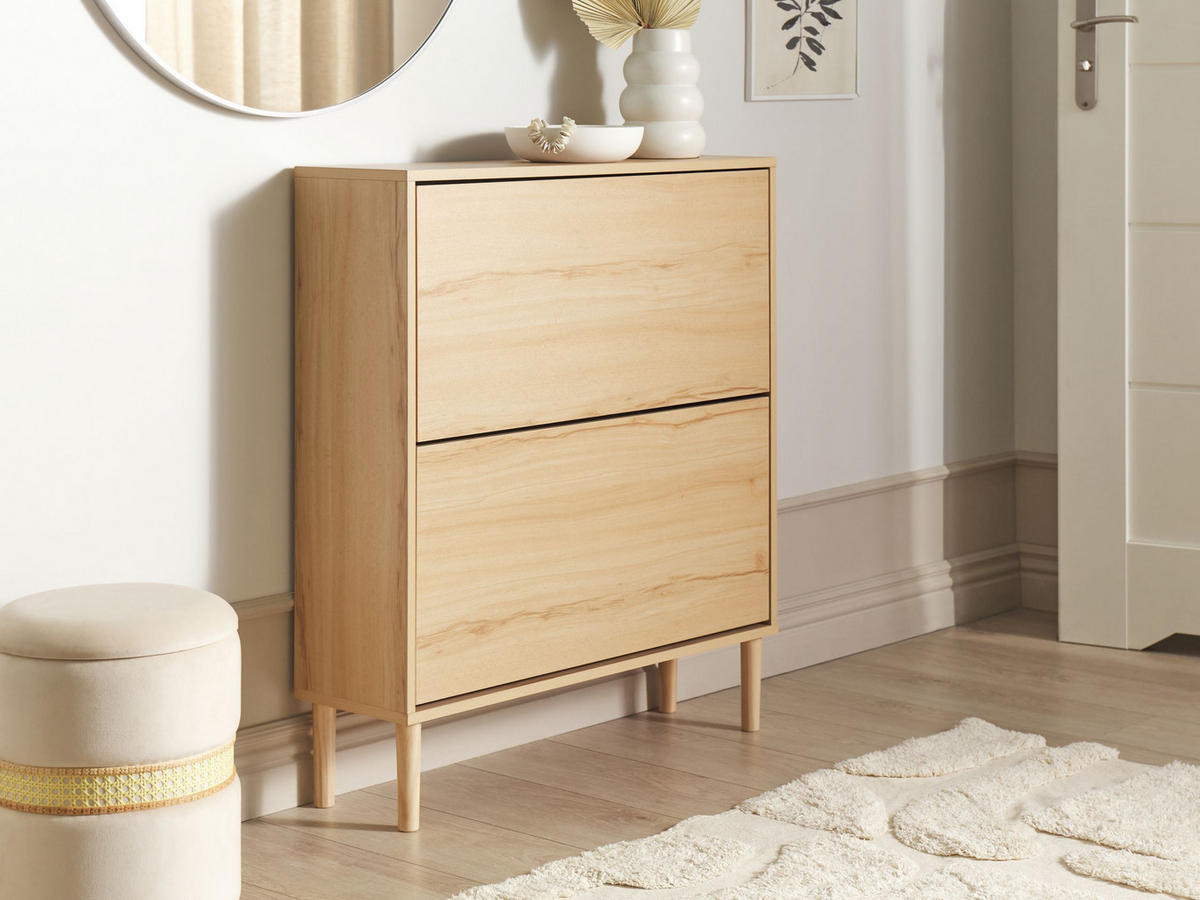 SCHUHSCHRANK Heller Holzfarbton Norris - Hellbraun, Holzwerkstoff (80/90/24cm) - Beliani