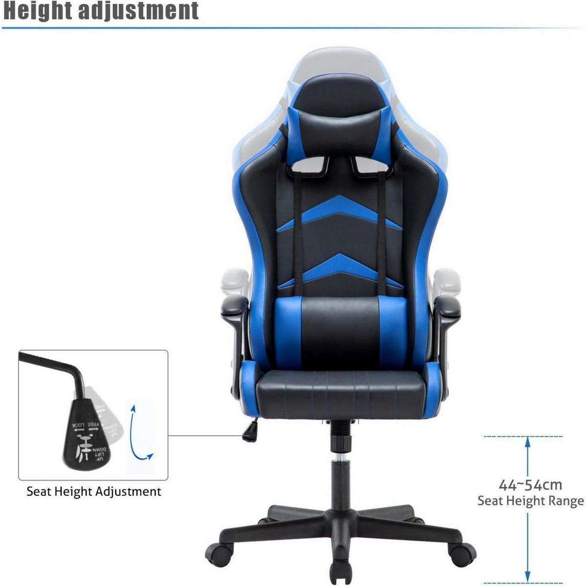 BÜROSTUHL mit Kopf- und Lendenkissen Blau - Blau, Kunststoff (49/130/52cm)