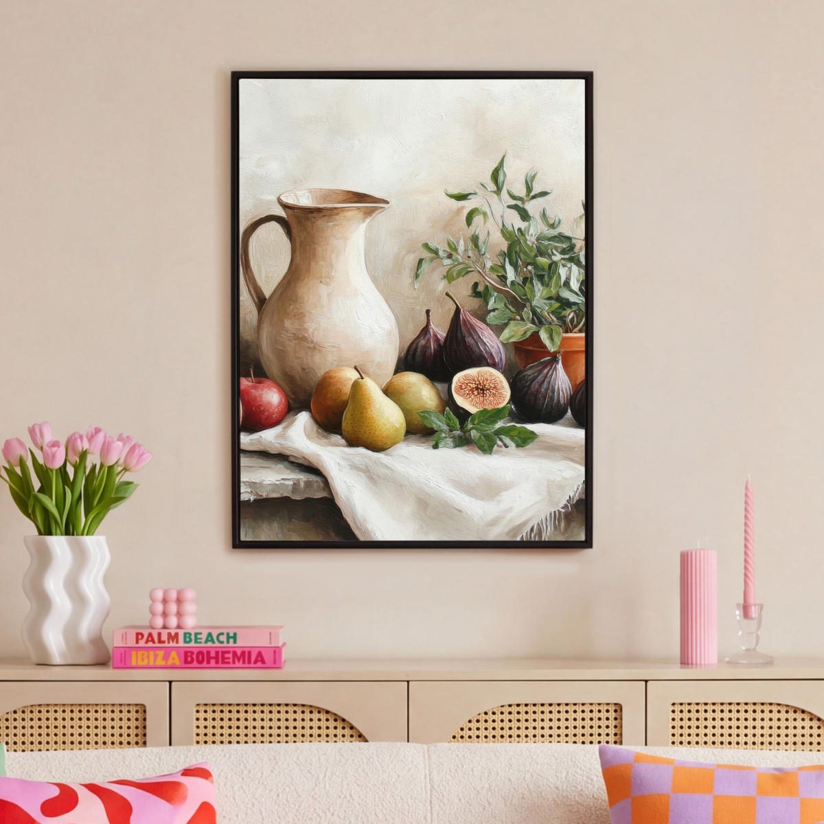 LEINWAND Bilder mit Rahmen - Obst - Kräuter - Ländlich - 70x100 - Naturfarben, Textil (70/100cm) - MuchoWow