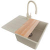 GRANITSPÜLE Kopenhagen, 2-er set Beige 62/50 cm 1 Becken + Küchenarmatur 38/14 cm + Ablauf-Set + Schneidebrett ab 45er Unterschrank - Chromfarben/Beige, Kunststoff (62/20/50cm) - Primagran