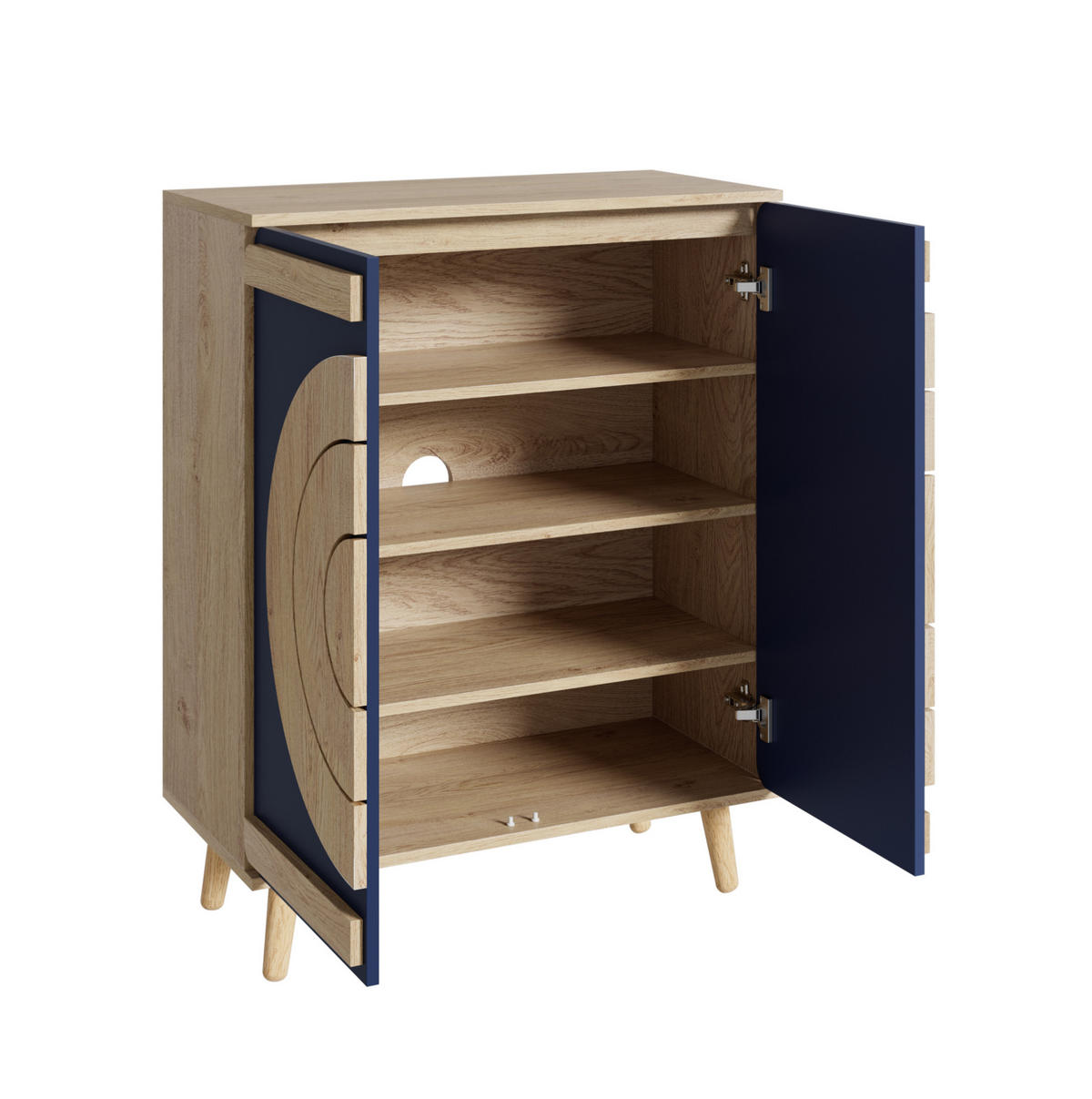 SCHUHSCHRANK 76/37/98,5 cm mit Türen in Blau/Natur und Holzbeinen - Naturfarben, Holzwerkstoff (76/98.5/37cm) - BEAOK