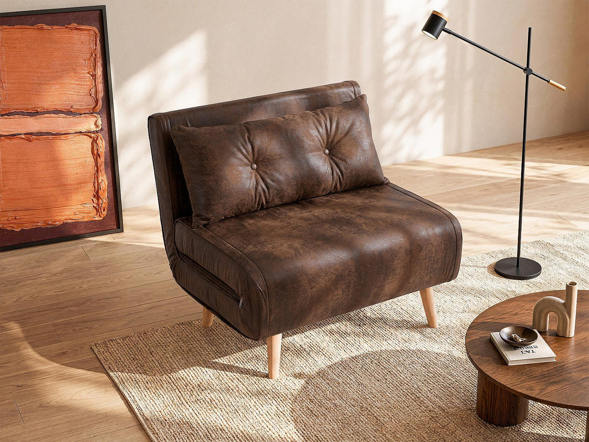 SCHLAFSESSEL - 1 Person - stoff - braun Valerio - Braun, Holz/Textil (90/81/78cm) - Vente-Unique