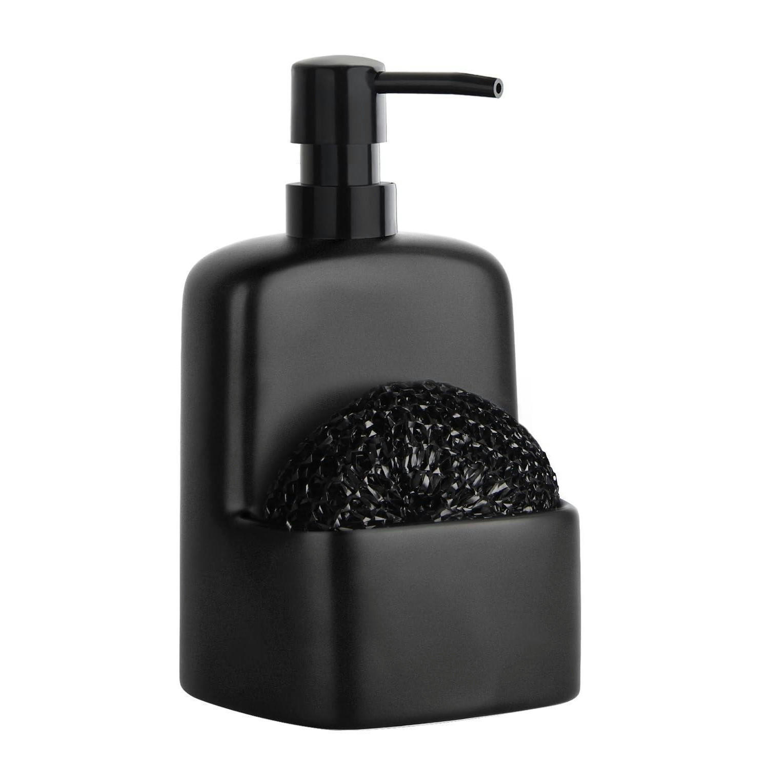 SEIFENSPENDER mit Schwammhalter Keramik Matt Schwarz 600ml - Schwarz, Keramik (10.5/20/9.5cm)