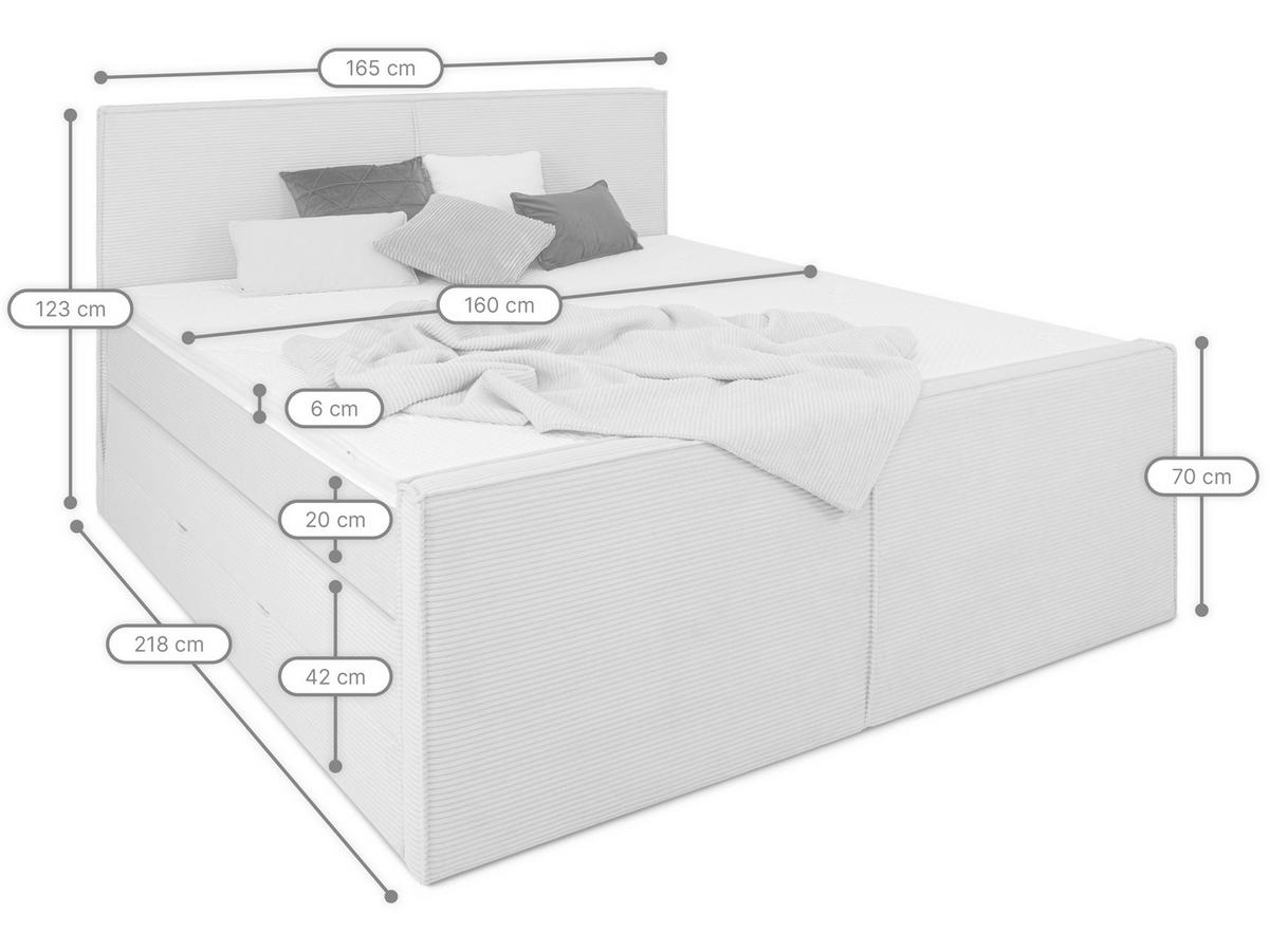 BOXSPRINGBETT Buffalo Grau 160/200 cm H3/H4 Cord - Grau, Textil (160/200cm) - wonello