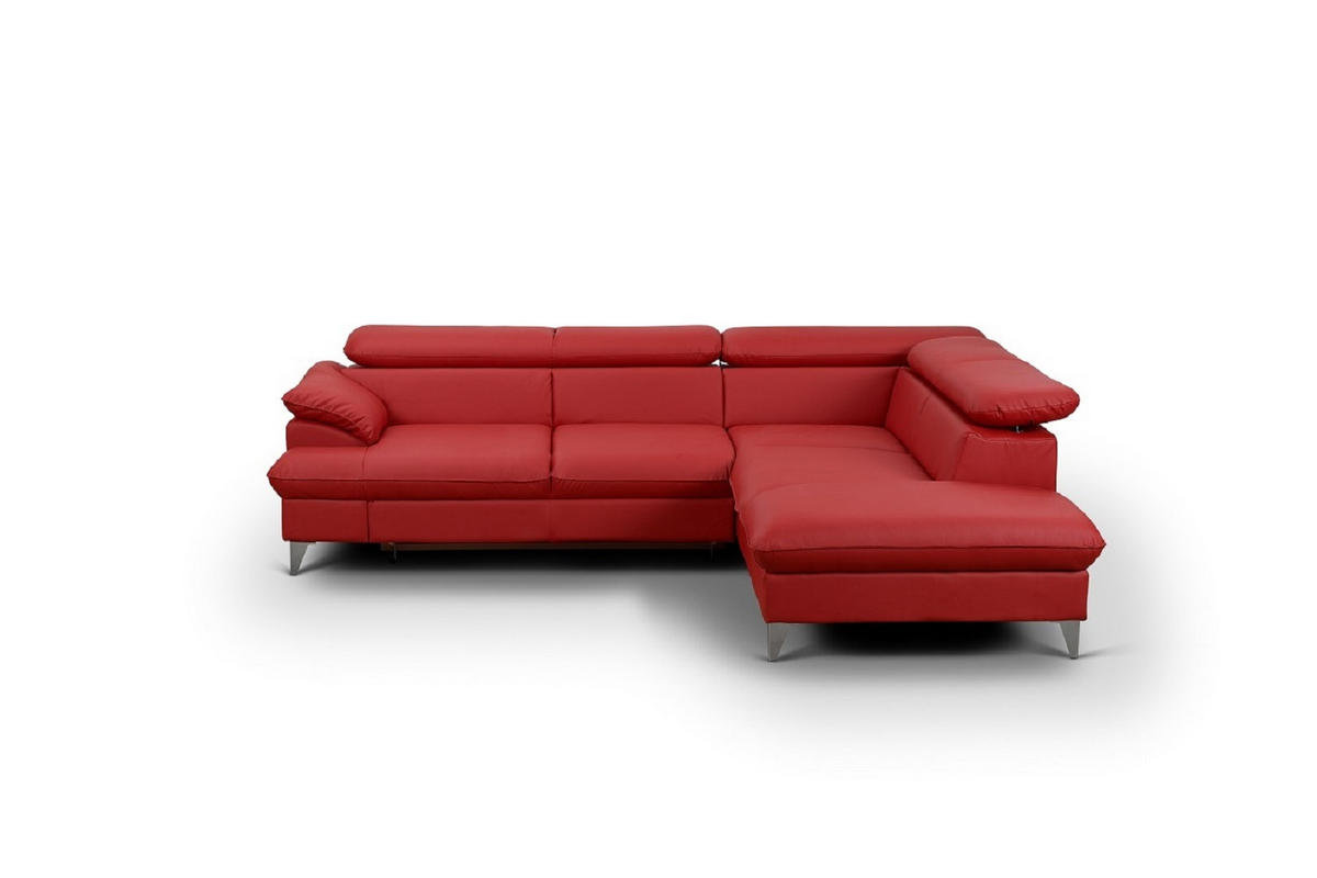 ECKSOFA mit Schlaffunktion und Bettkasten, verstellbare Kopfstützen - Chromfarben/Rot, Textil/Metall (208/256cm) - Cotta