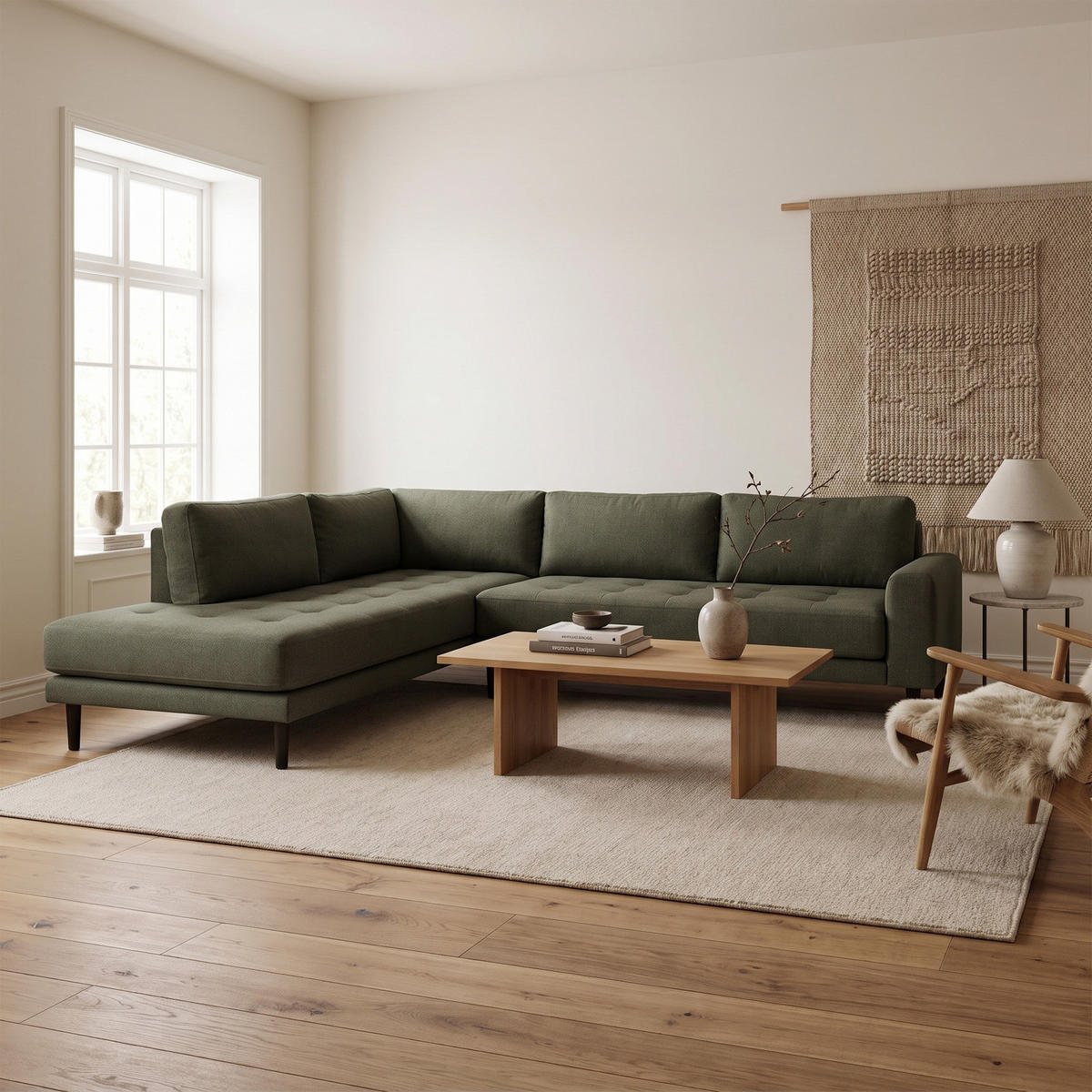 HÖRNSOFFA Lido för 4 personer 257 x 220 x 76 cm – grön - Grön, Textil (257/220cm) - ebuy24