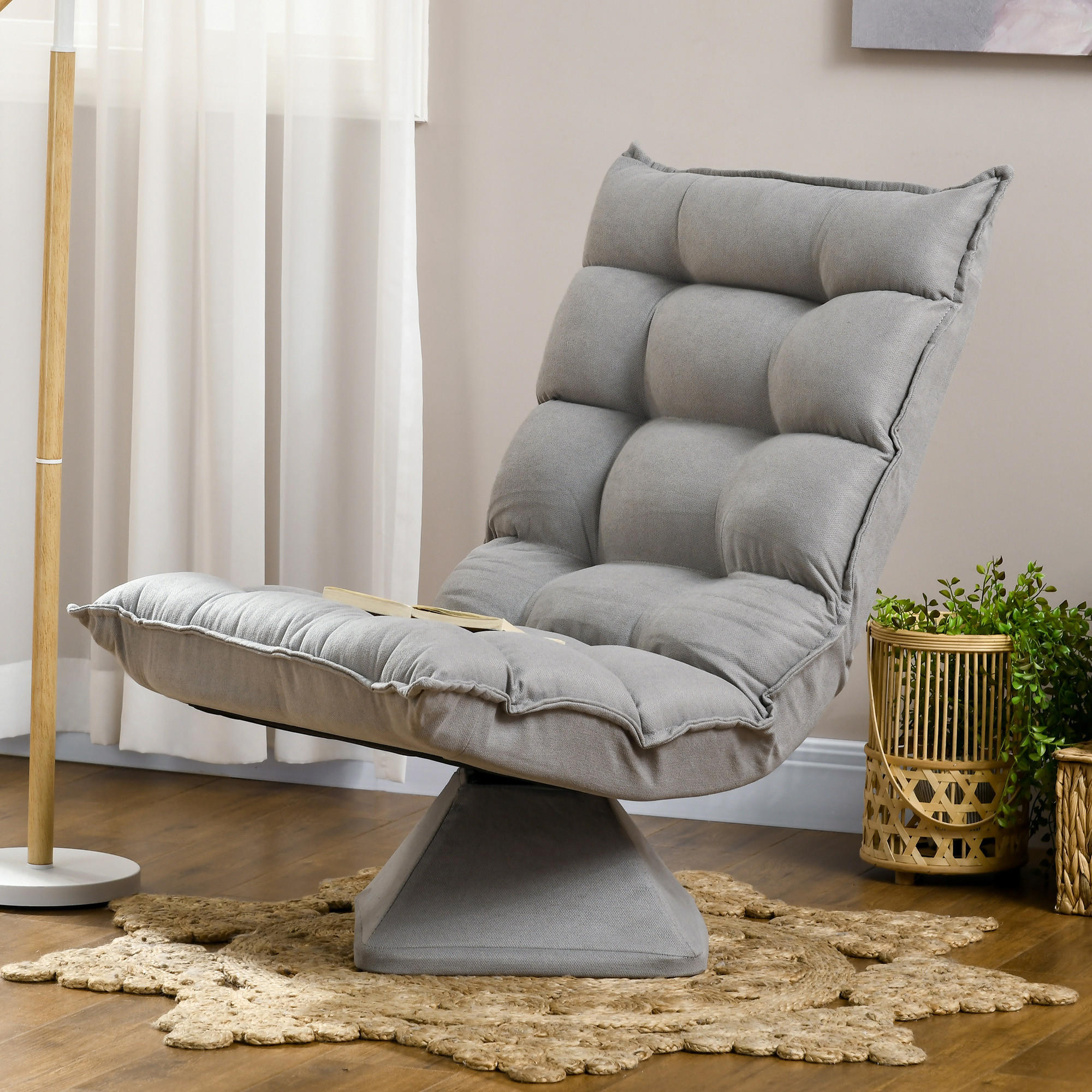 RELAXSESSEL Stahl, Samt, Hellgrau - Hellgrau, Metall (70/95/62cm) - HOMCOM