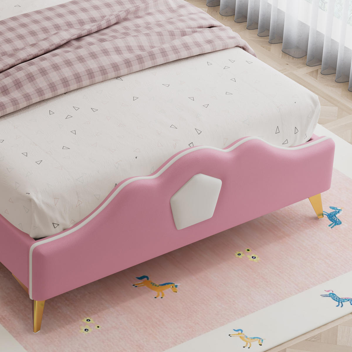 POLSTERBETT 90/200 cm Rosa Weiß mit Kopfteil in Kronenform und weichen Antikollisionskanten - Rosa, Kunststoff (90/200cm) - OKWISH