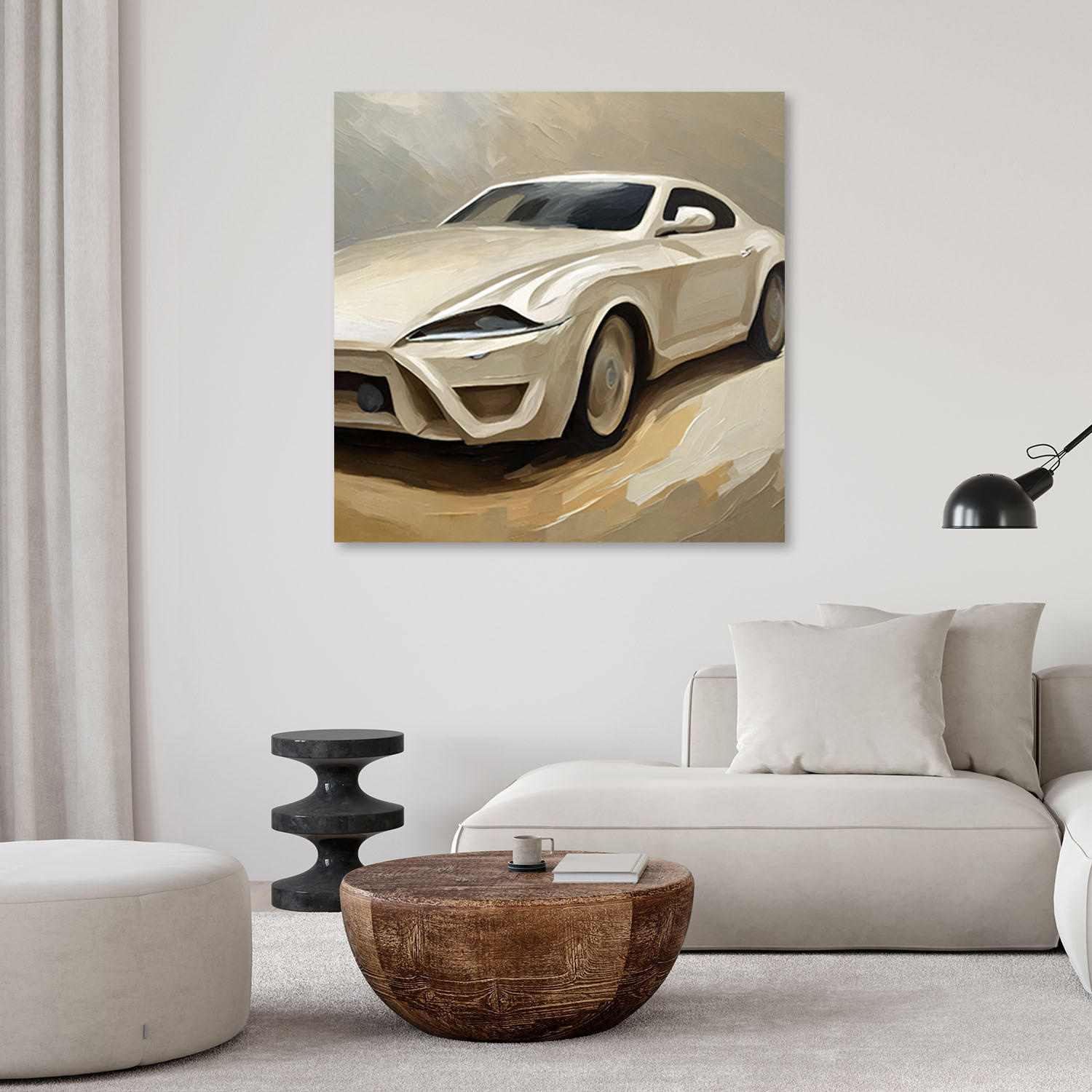 LEINWANDBILD Beigefarbener Sportwagen 40x40cm - Beige, Textil (40/40cm) - Feeby