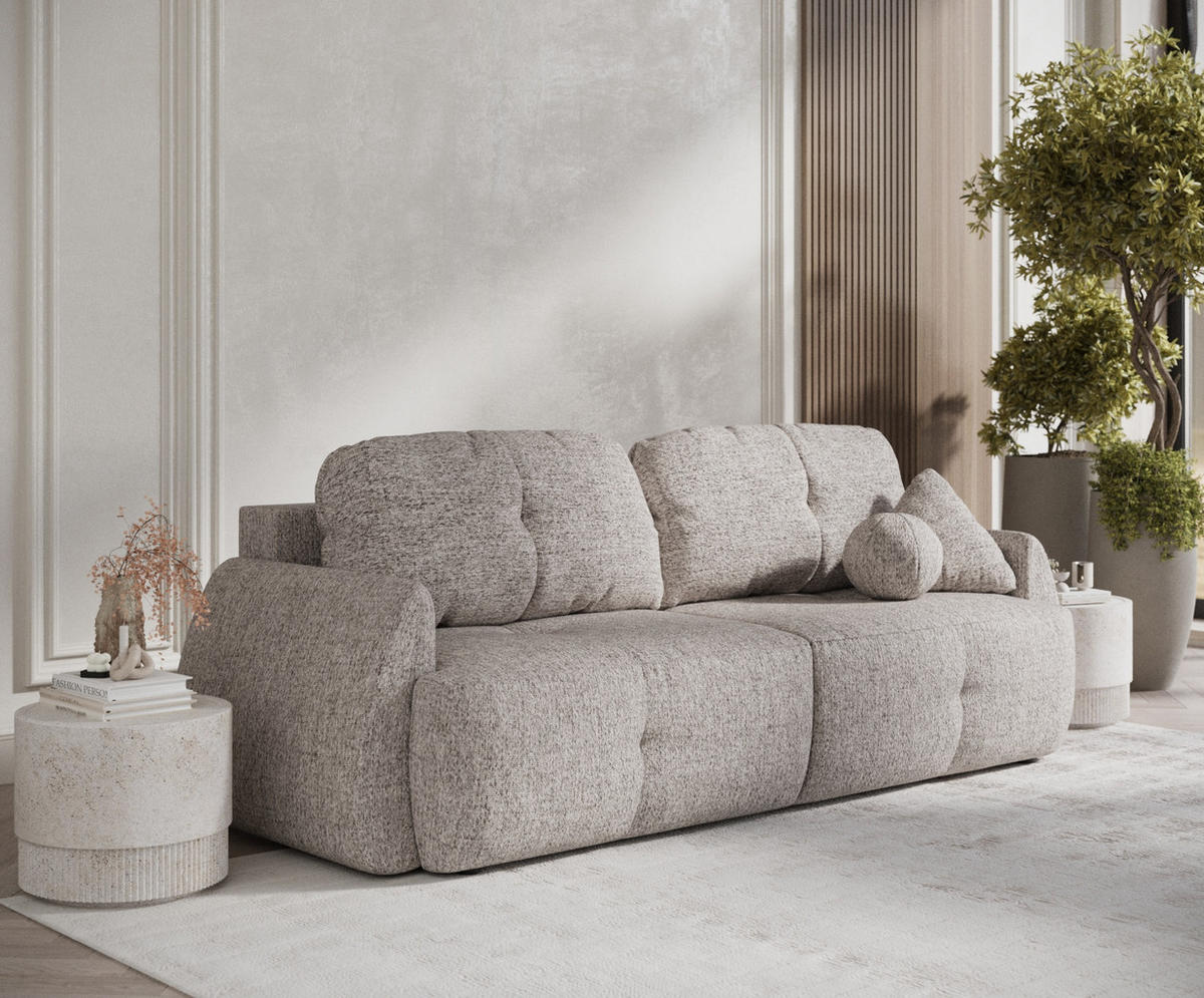 SCHLAFSOFA Loca Hellbraun Webstoff - Hellbraun/Schwarz, Holz/Holzwerkstoff (248/92/103cm) - Maison de Reve
