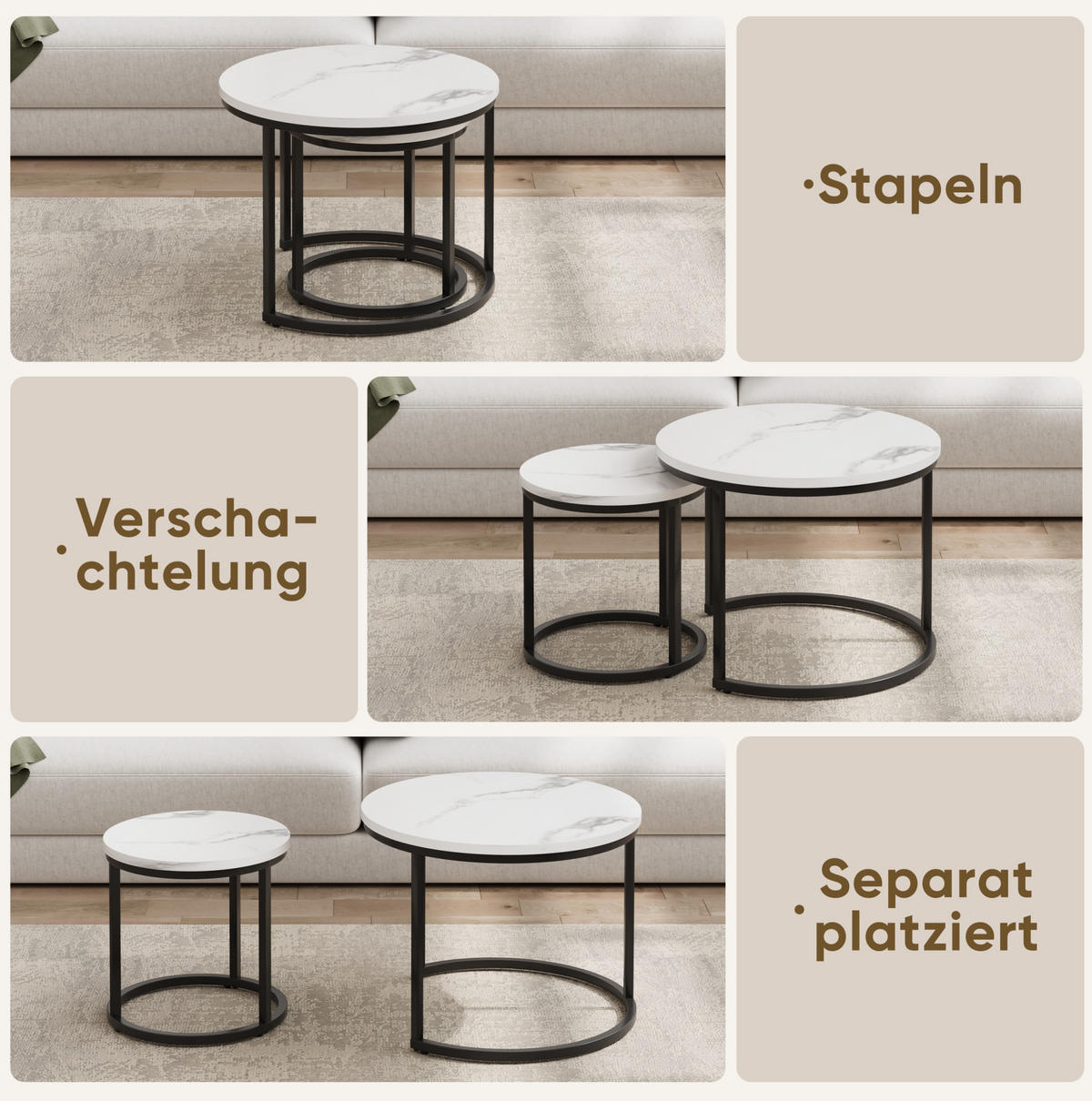 COUCHTISCH aus Spanplatte und Eisen 60x60x45 cm in Weiß im 2er-Set - Weiß, Holzwerkstoff (60/60/45cm) - Modfu