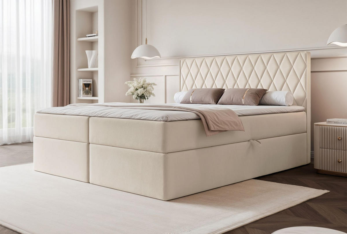 BOXBETT Carenzo Hellbeige, Velours, 160x200 cm - Ecru/Goldfarben, Textil (160/200cm) - Selsey