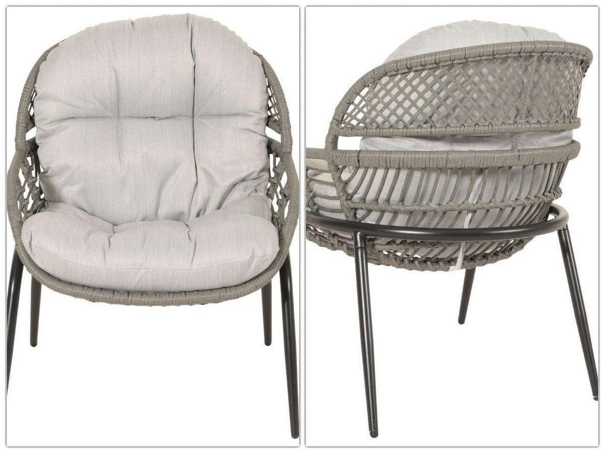 GARTEN-GARNITUR aus Poly-Rattan HxBxT 85,5x67x68cm Sitzhöhe 35cm Grau Polster Hellgrau - Grau, Kunststoff - PROREGAL