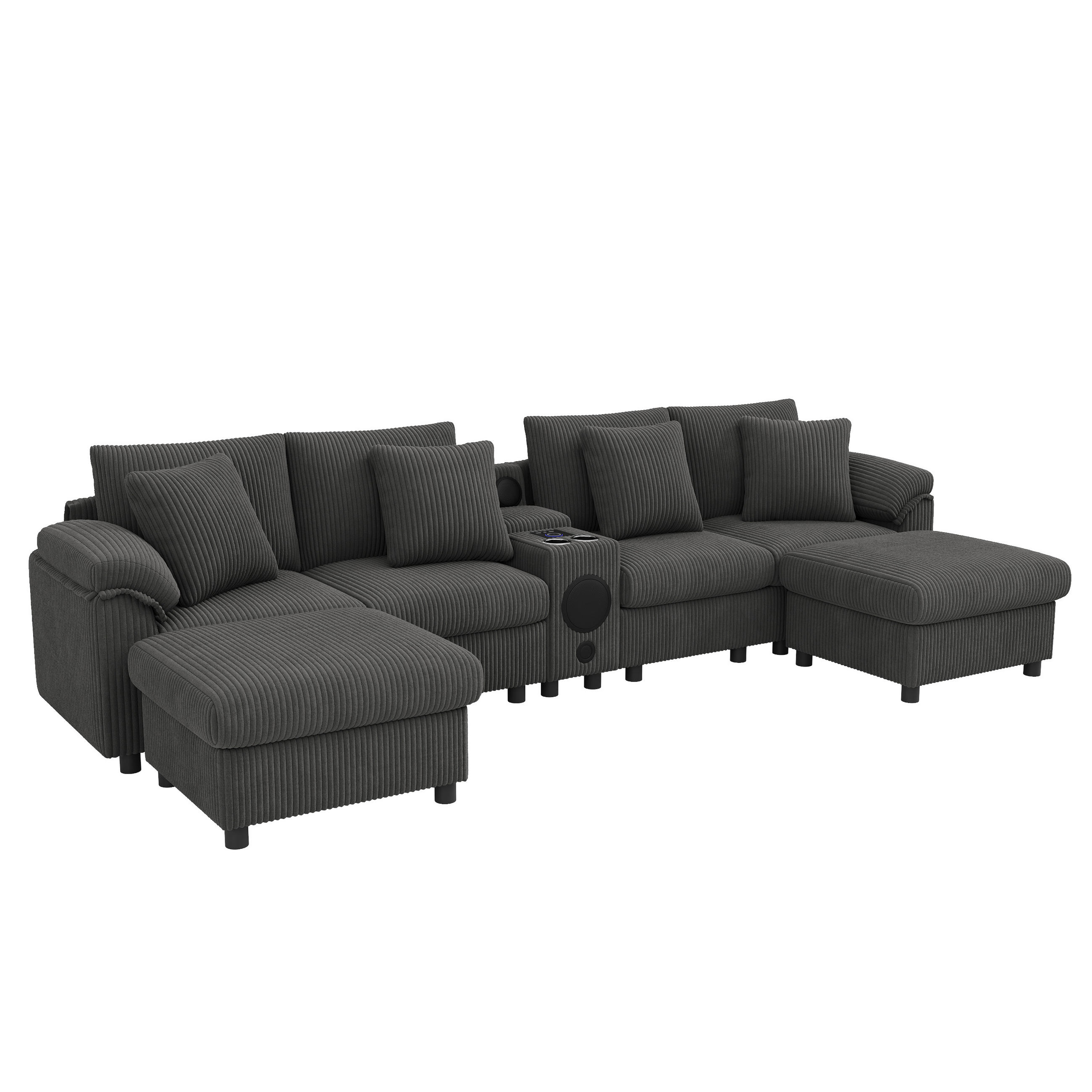 WOHNLANDSCHAFT DE-33251 modular mit Bluetooth und Konsole Grau - Grau, Holzwerkstoff (315.5/84.5/144cm) - ComfortXL