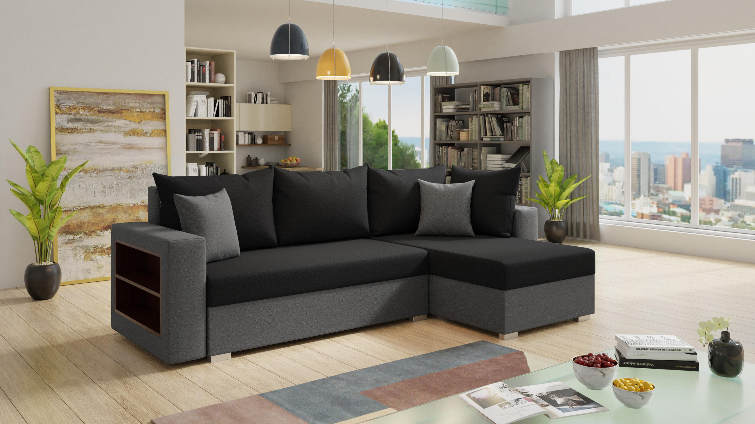 ECKSOFA Lord, Seite: Rechts - Schwarz/Grau, Holz/Textil (238/141cm) - Sofnet