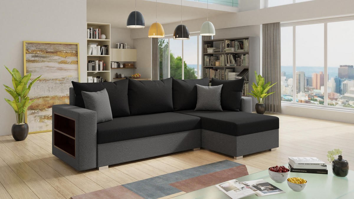 ECKSOFA Lord, Seite: Rechts - Schwarz/Grau, Holz/Textil (238/141cm) - Sofnet