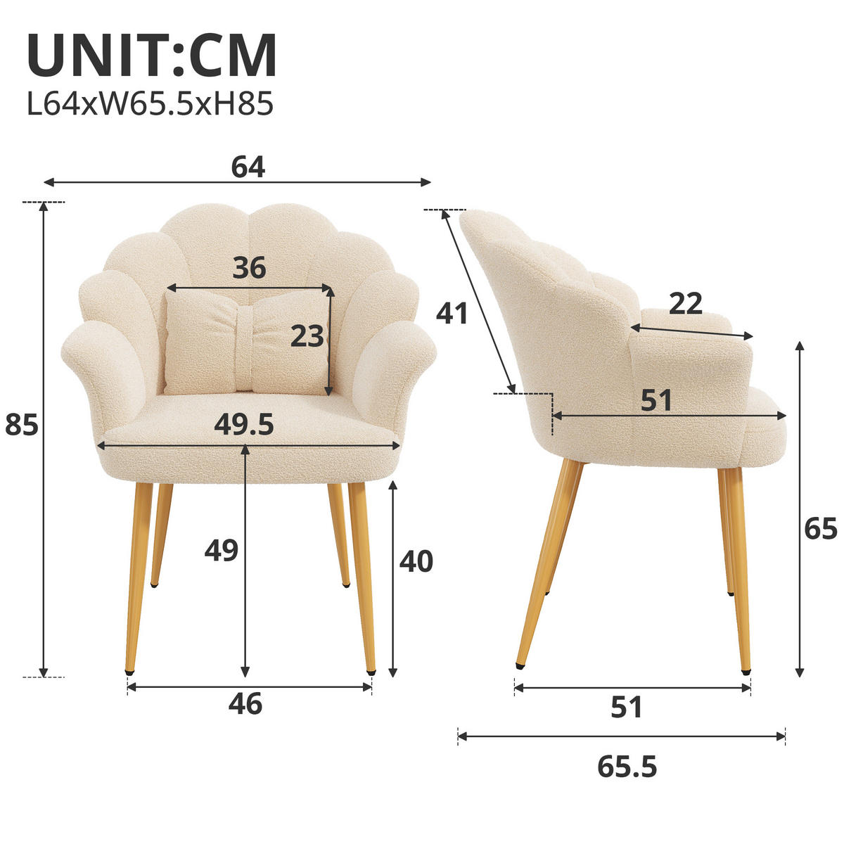 ARMLEHNSTUHL Blütenblatt-Design mit Schleifenkissen, DE-42136, Beige - Beige, Holzwerkstoff (65.5/85/64cm) - ComfortXL