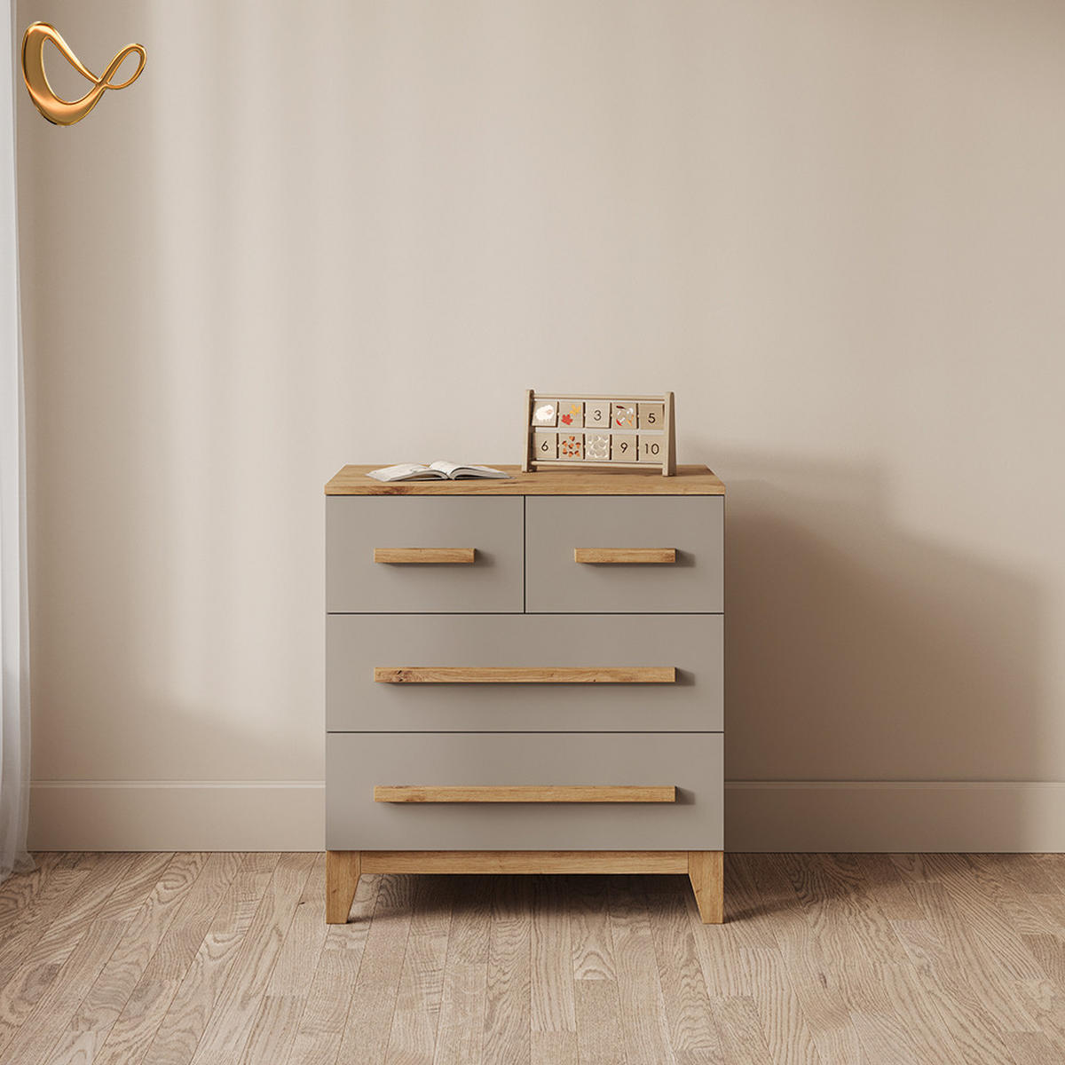 KOMMODE Mailo Cashmere/Artisan 80 x 88 cm mit 4 Schubladen - Kaschmir/Eiche Artisan, Holzwerkstoff (80/88/53.4cm) - Livinity®
