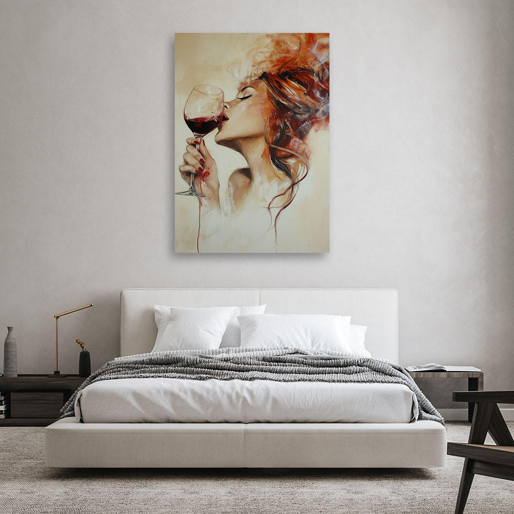 LEINWANDBILD Schöne Frau mit Rotwein Abstraktion 40x60cm - Braun, Textil (40/60cm) - Feeby