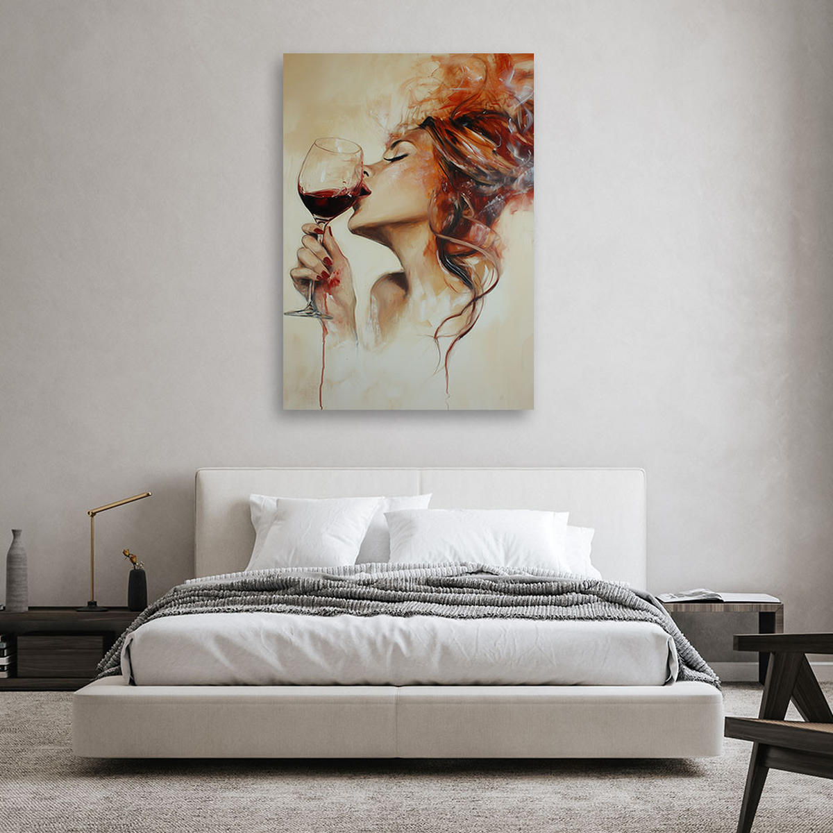 LEINWANDBILD Schöne Frau mit Rotwein Abstraktion - Braun, Textil (80/120cm) - Feeby