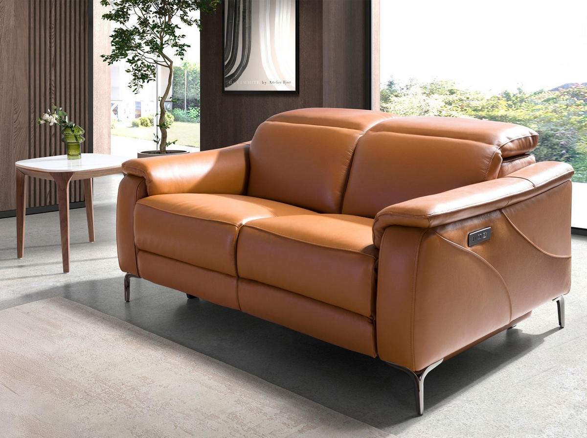 SOFA 2-Sitzer-Relaxsofa aus braunem Leder 154/160/101 cm - Edelstahlfarben/Braun, Leder (154/101/108cm) - ANGEL CERDA