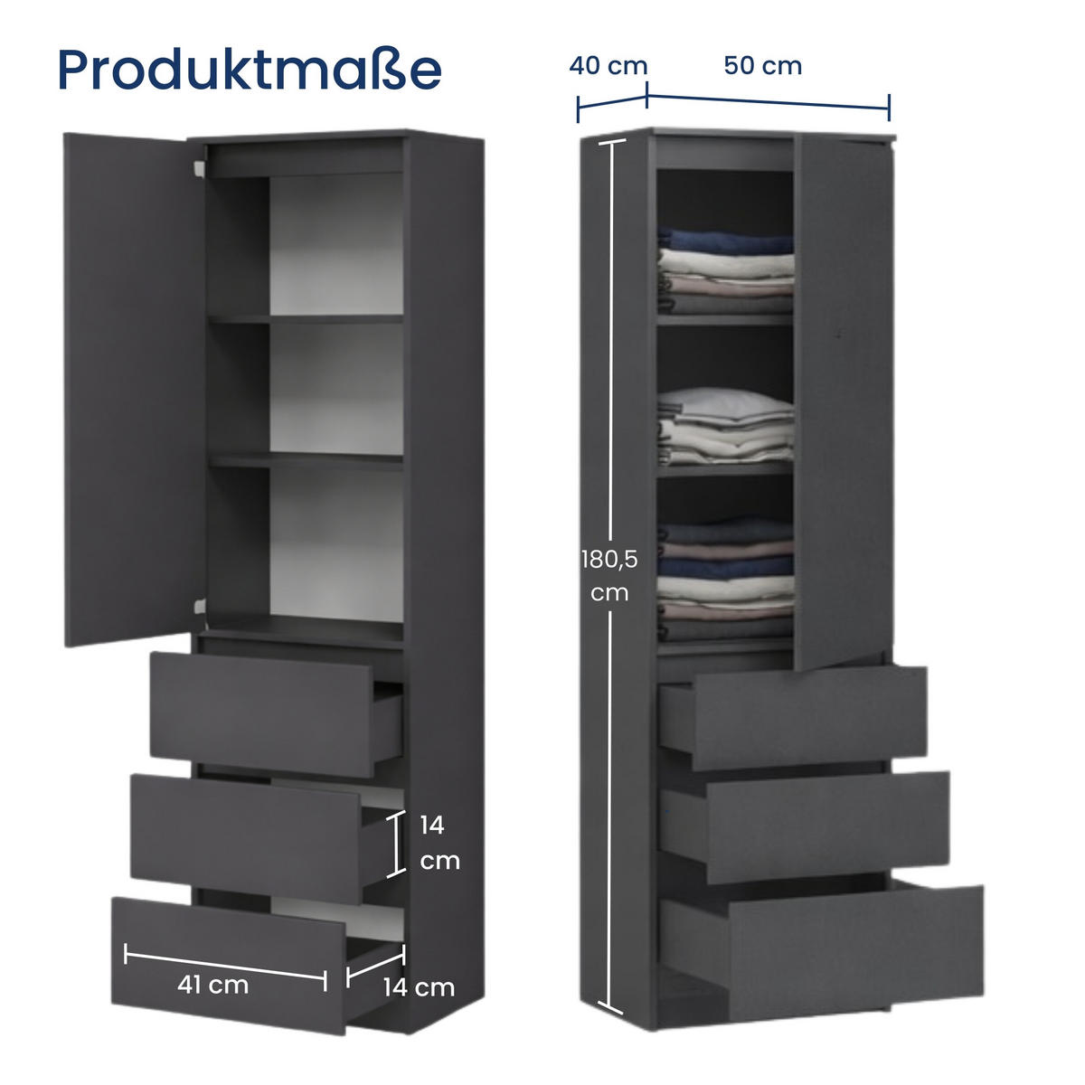 KLEIDERSCHRANK in Anthrazit - Anthrazit, Holzwerkstoff (50/180.5/40cm) - Home Collective