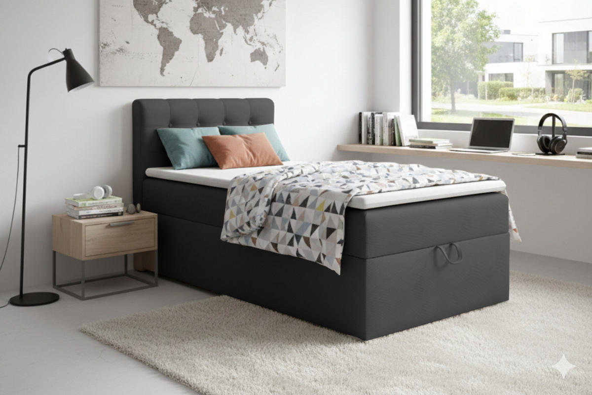 BOXBETT TEEN 3 90/200 Velours Anthrazit H4 - Anthrazit, Holz/Holzwerkstoff (90/200cm) - Deine Möbel 24