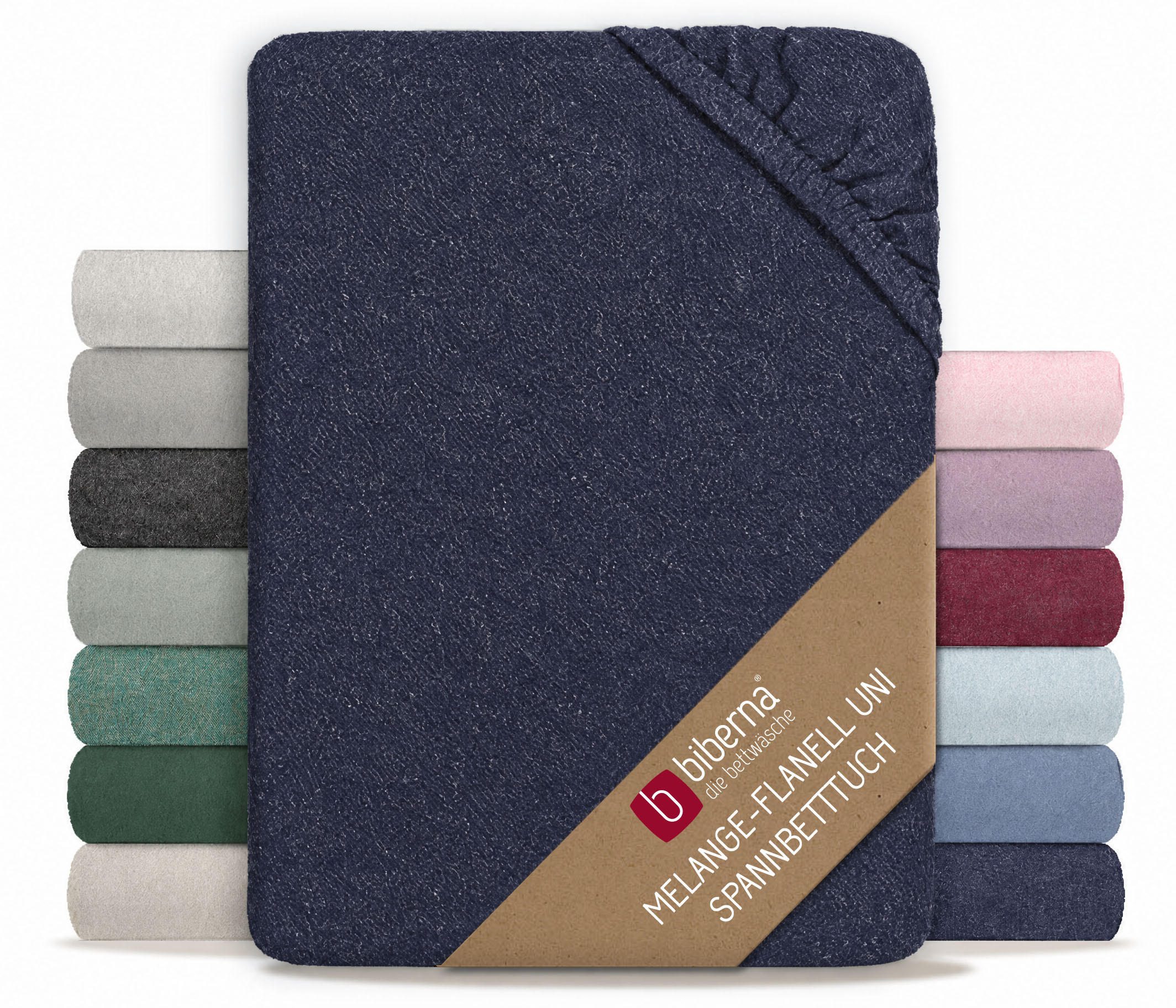 SPANNBETTTUCH Premium Biber Melange UNI marine, 180x200 cm - 200x200 cm - Dunkelblau, Textil (200/200cm) - biberna