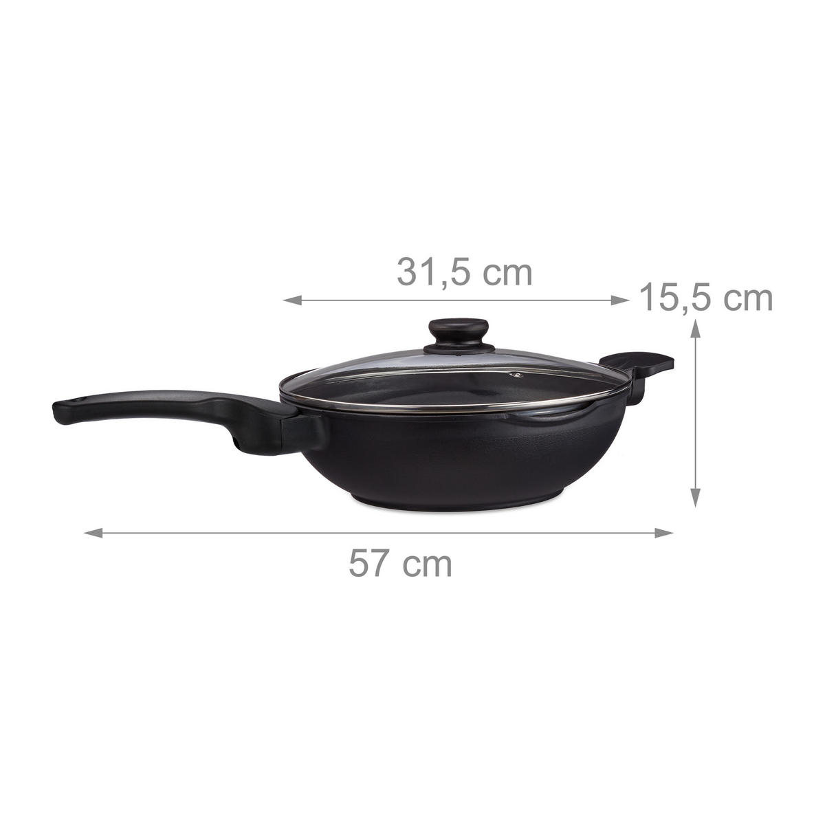 WOK-PFANNE - Schwarz, Glas/Metall (31.5/57/15.5cm) - Relaxdays