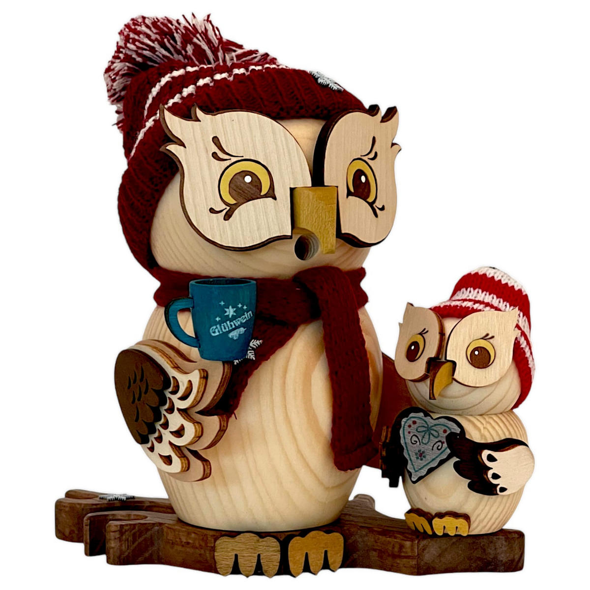 RÄUCHERFIGUR Eule Weihnachtsmarktbesuch mit Kin 15 cm - Multicolor, Holz (10/15/10cm)