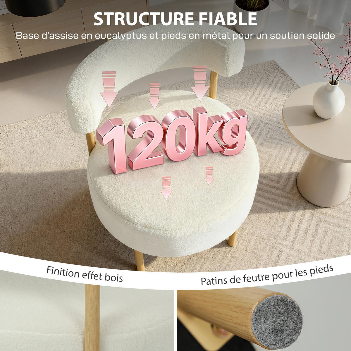 SESSEL DE-13469 1-Sitzer mit Bouclé-Stoff, gebogene Rückenlehne Creme - Creme, Textil (67/71/67cm) - ComfortXL