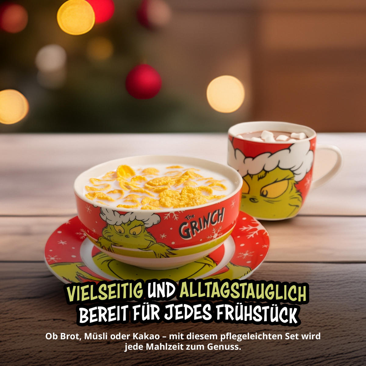 FRÜHSTÜCKSSET The Grinch Merry Grinchmas Rot 3-teilig - Rot, Keramik (23.8/11.2/23.3cm) - United Labels