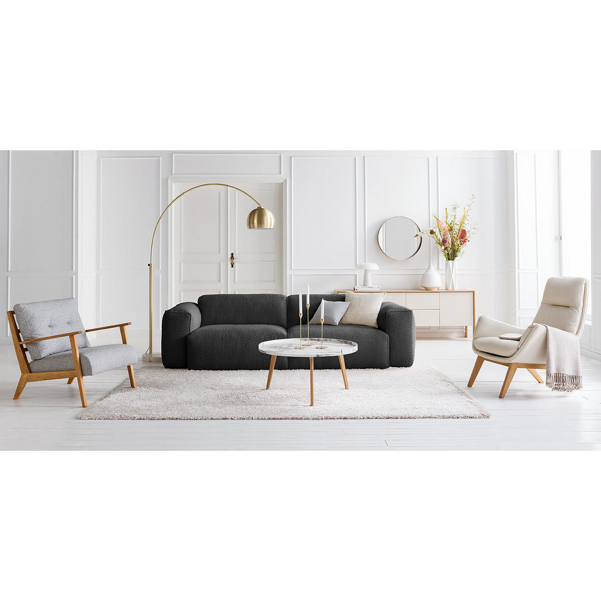 3-SITZER SOFA - Anthrazit/Schwarz, Kunststoff/Textil (251/71/102cm) - home24