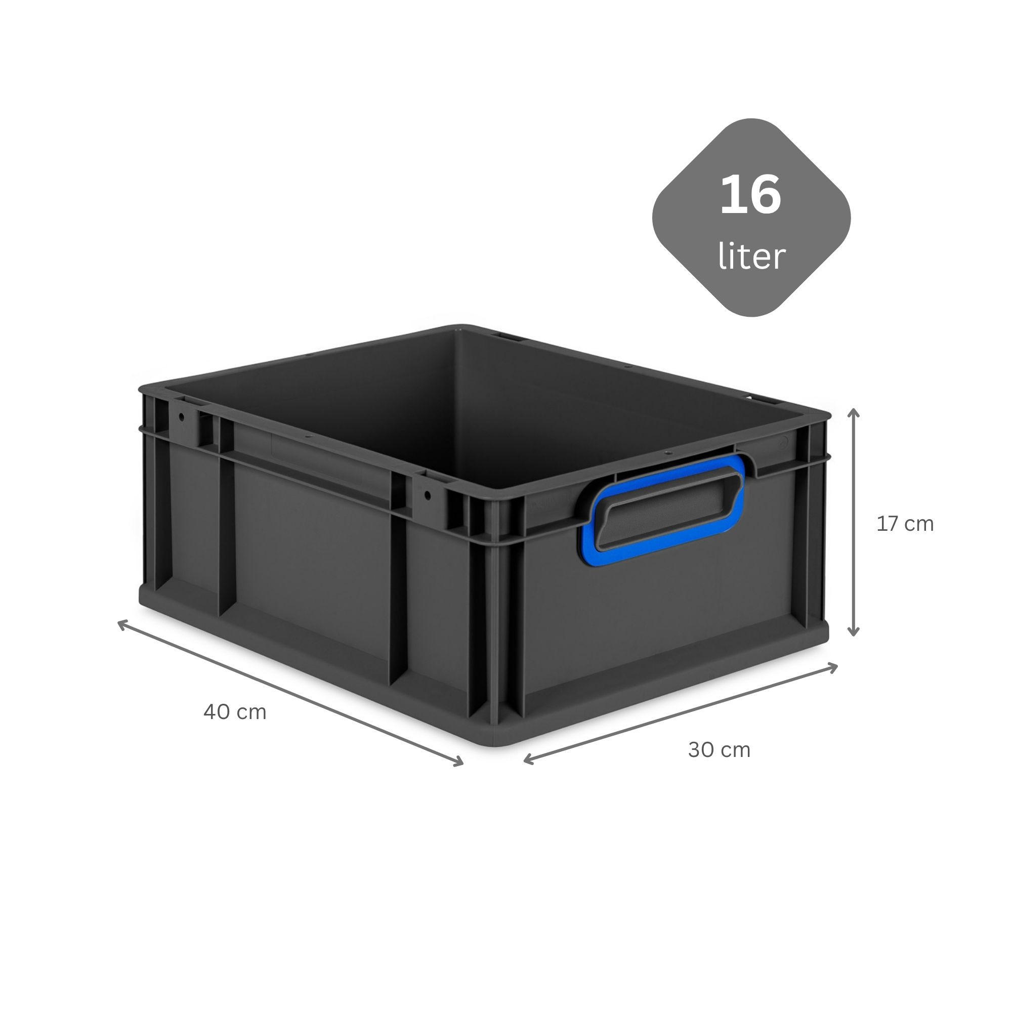 EUROBOX NextGen Color 17x30x40 cm 16 Liter Griffe blau zu, Schwarz - Blau/Schwarz, Kunststoff (30/17/40cm) - PROREGAL