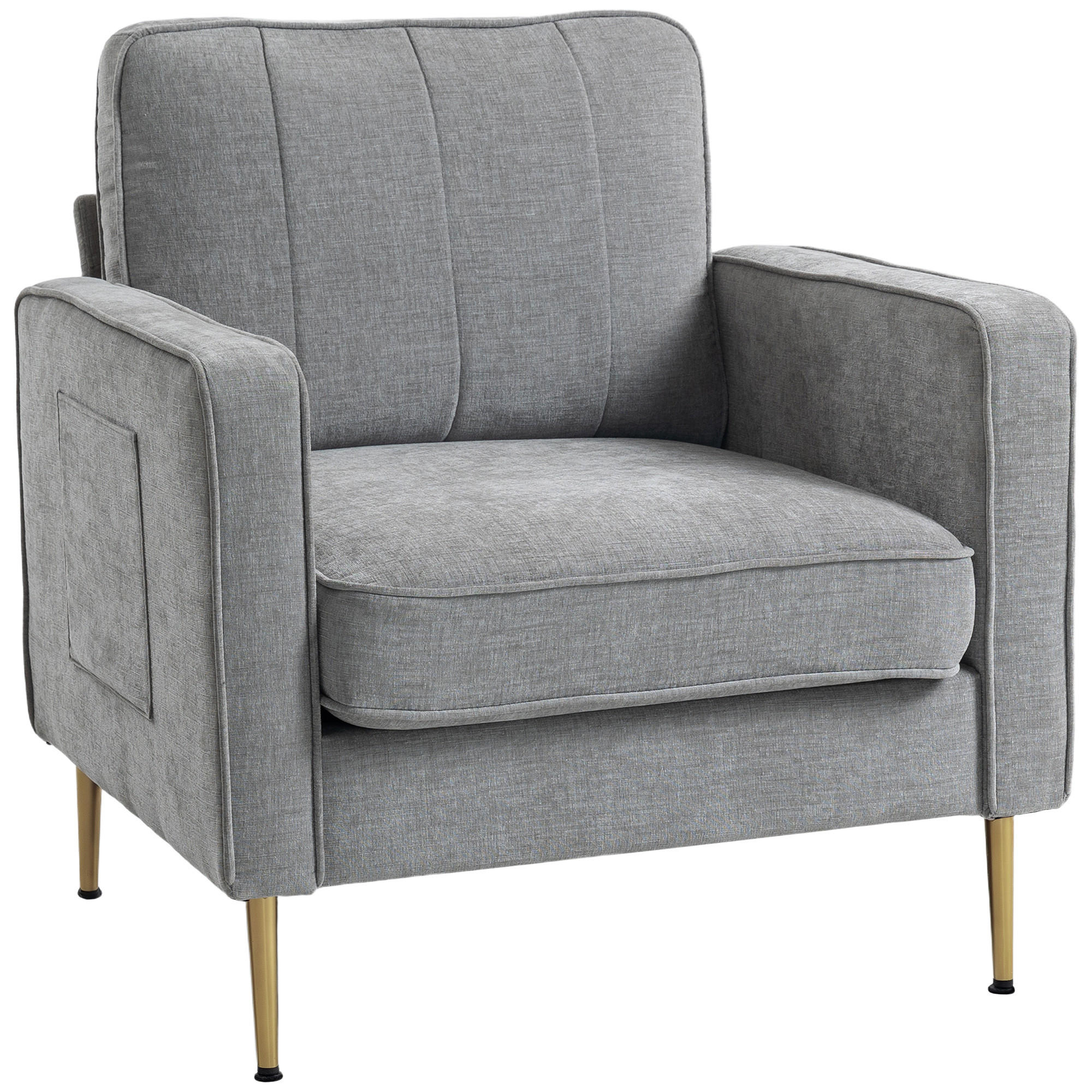 SESSEL DE-13486 mit Seitentaschen, Goldmetallfüßen Grau - Grau, Textil (84/87/81cm) - ComfortXL