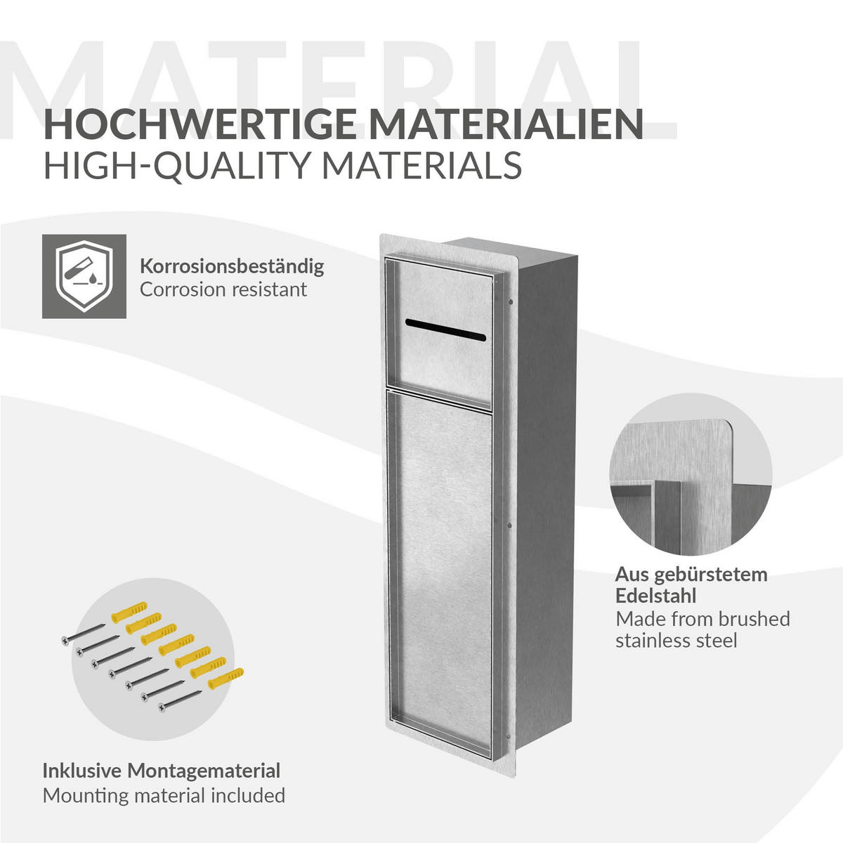 UNTERPUTZ-SCHRANKMODUL WC aus Edelstahl silber 60x20x14 cm - Silberfarben, Metall (14/60/20cm) - LuxeBath