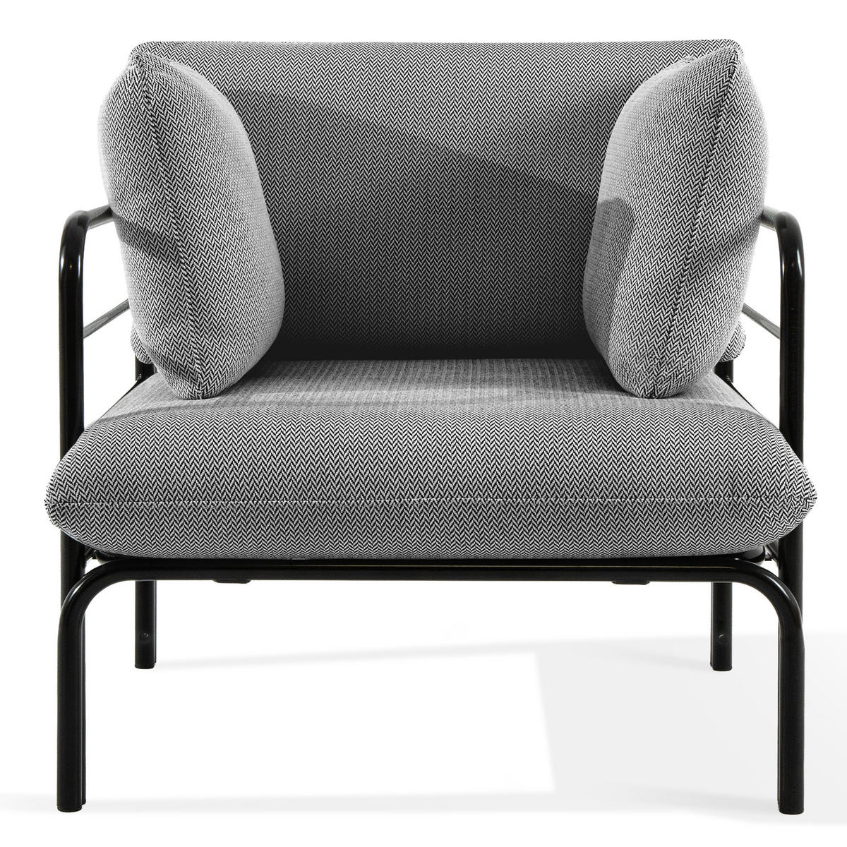 GARTENMÖBELSET RAMBE 4-tlg. 1x Tisch 2x Sessel 1x Sofa 3-Sitzer, mit Auflage, Stahlrahmen, LOFT-STIL, Anthrazit - Anthrazit/Schwarz, Glas/Textil - KONSIMO®